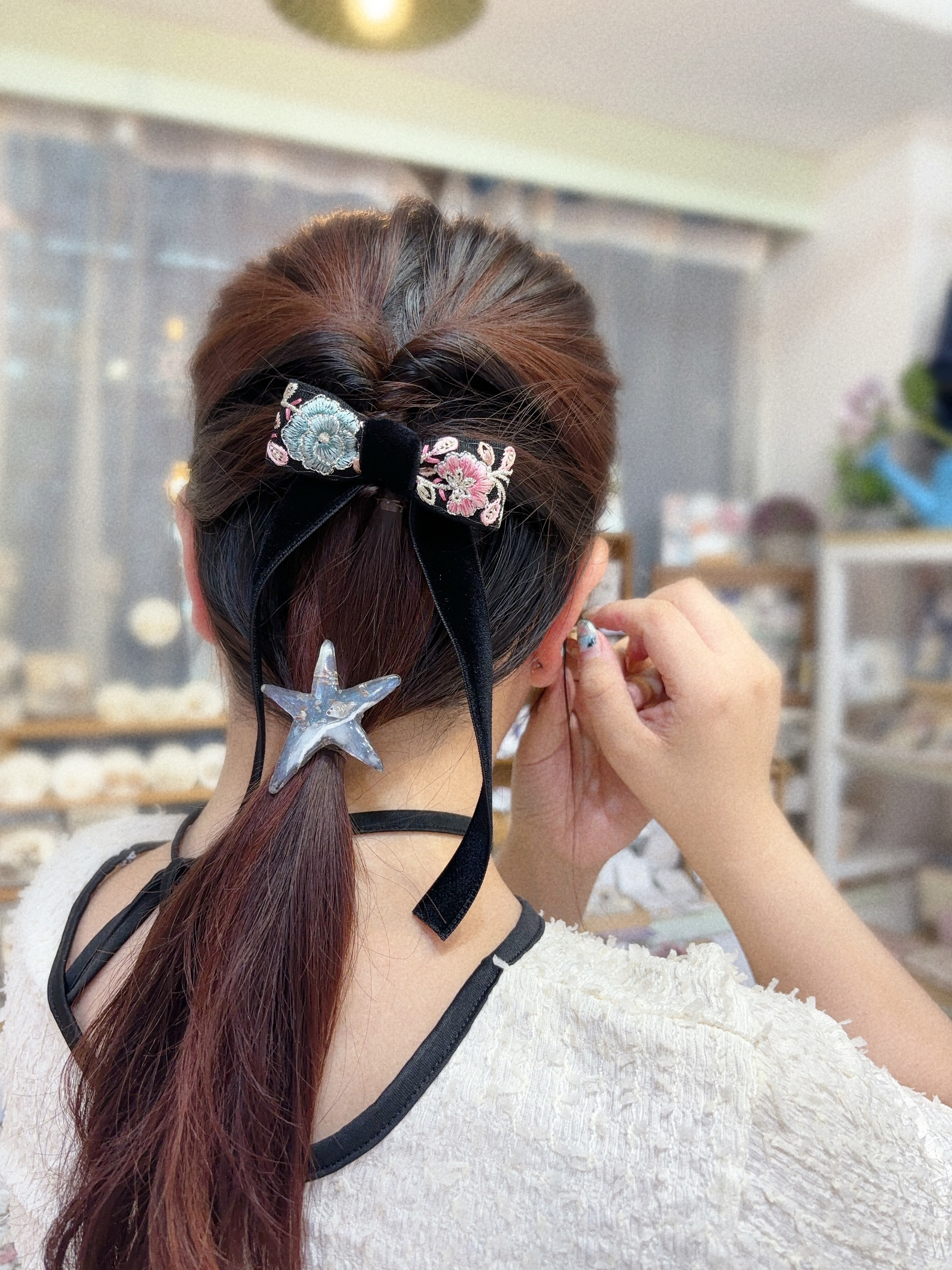 絨面蝴蝶結髮插