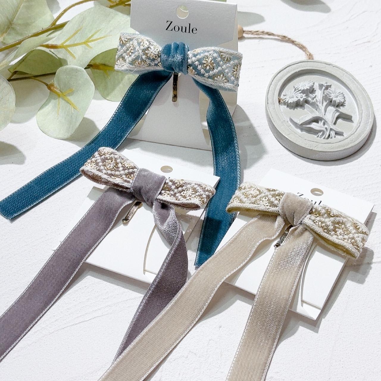 絨面蝴蝶結髮插