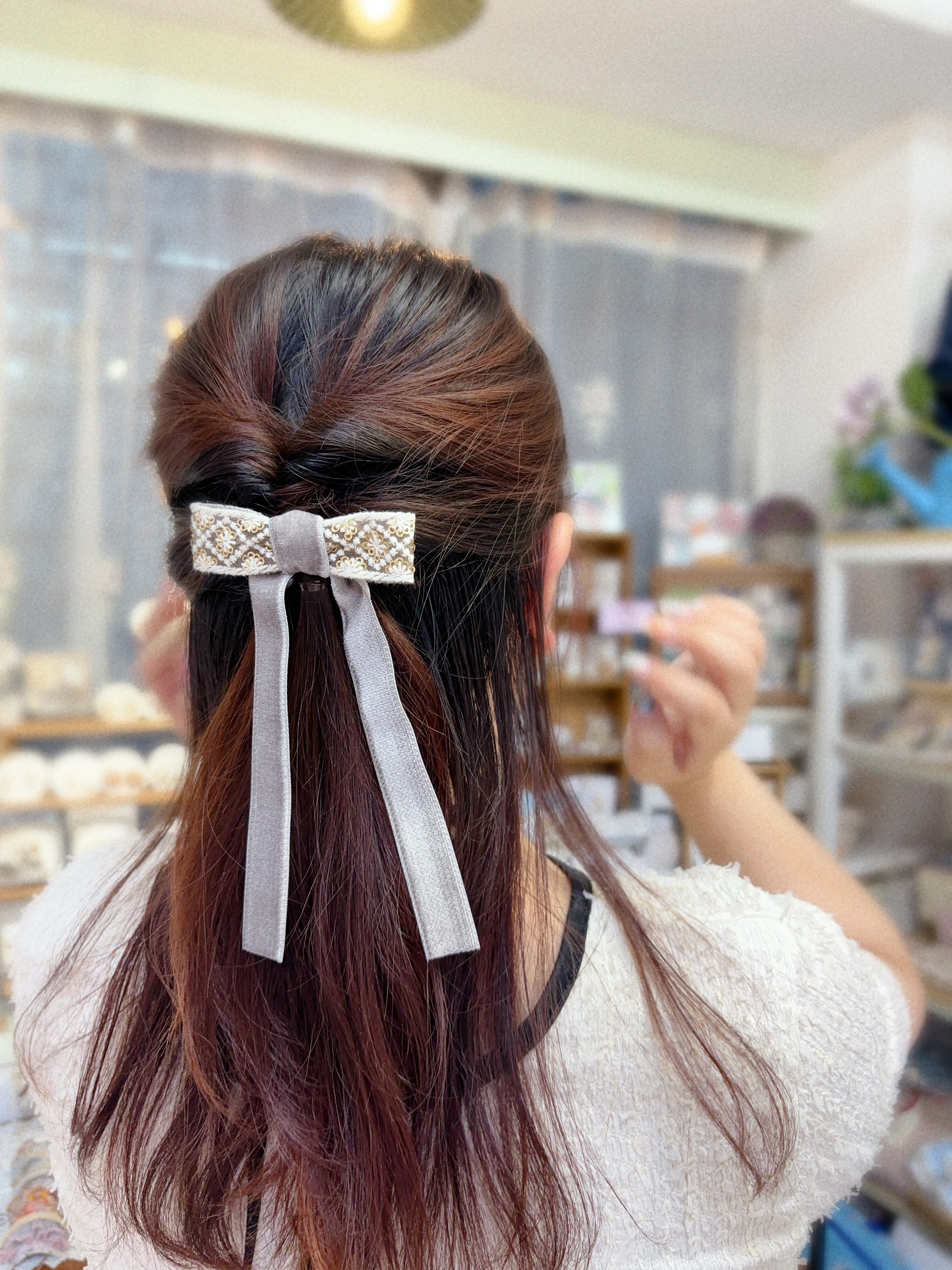 絨面蝴蝶結髮插