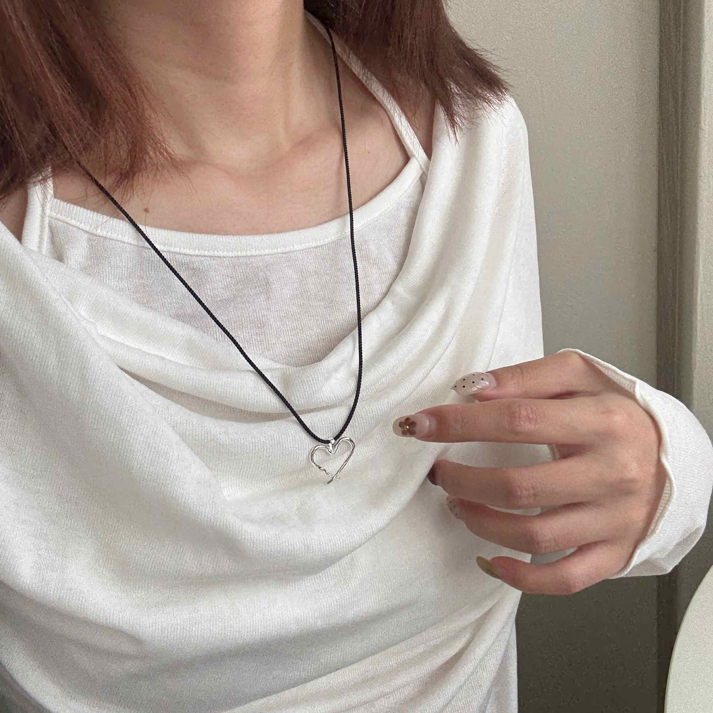 🇰🇷925 silver 愛心黑繩長項鍊｜2 style
