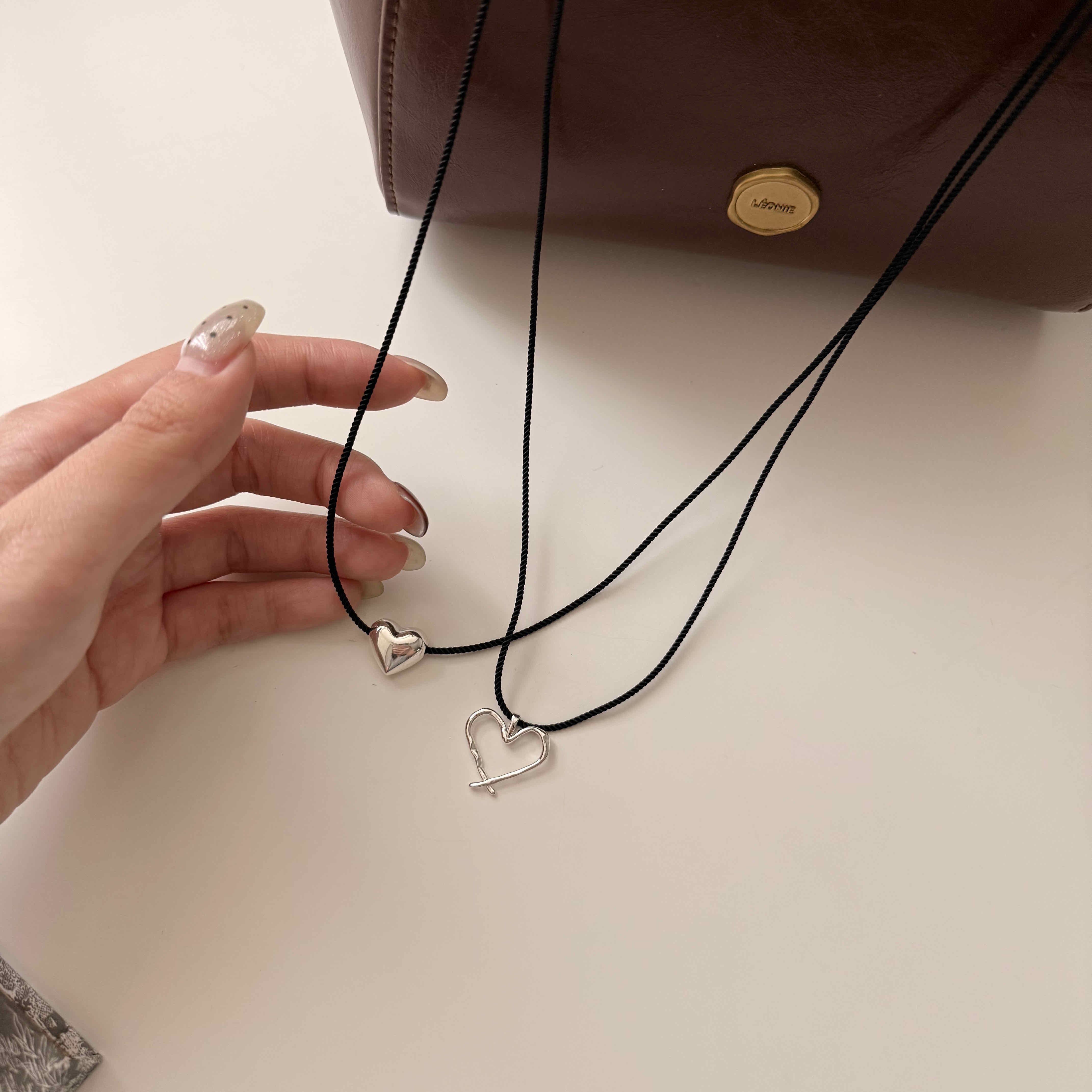🇰🇷925 silver 愛心黑繩長項鍊｜2 style