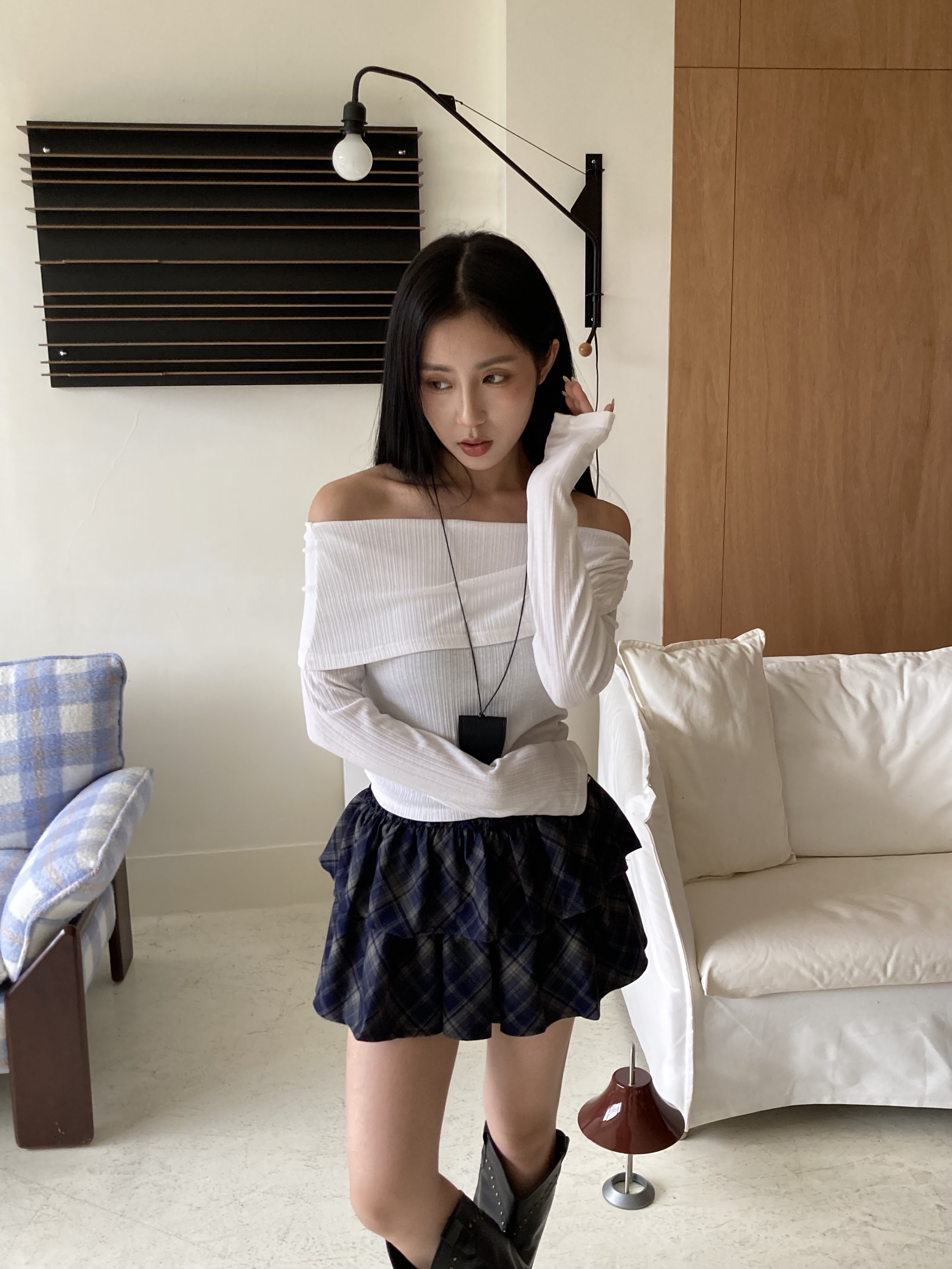 【Discount】格紋荷葉蛋糕短裙