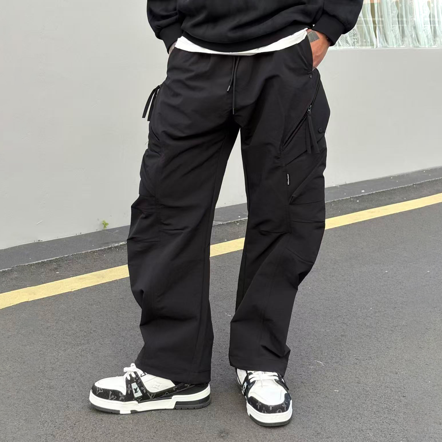 XCTRL 斜大口袋工裝長褲-黑