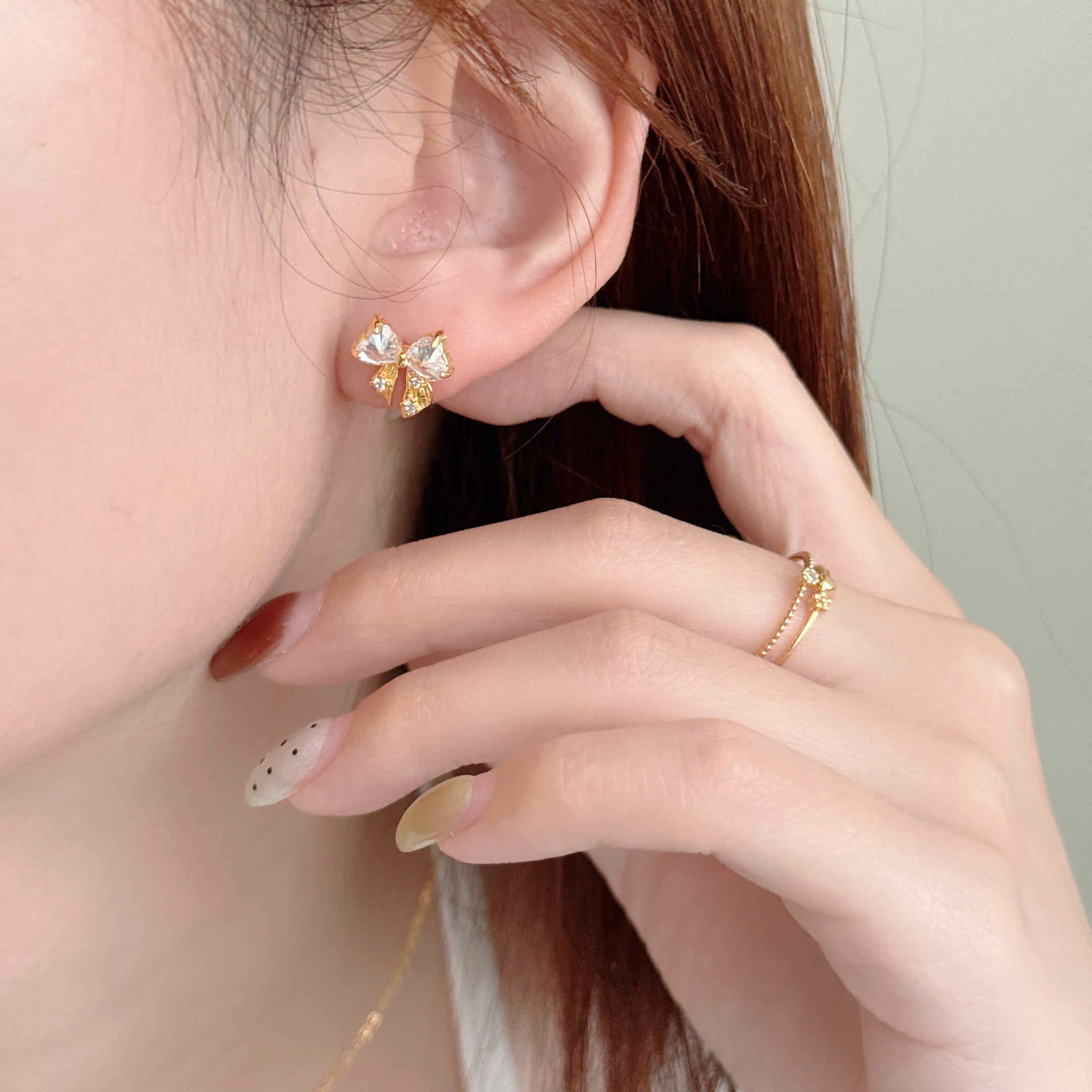 🇰🇷925 silver 愛心大鑽蝴蝶結耳環｜2 color