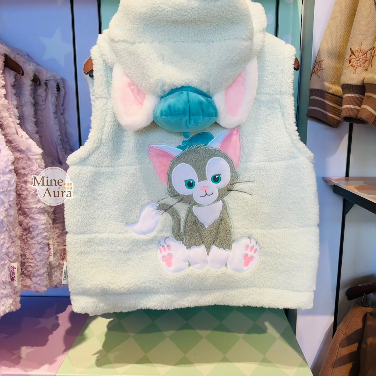 傑拉托尼 畫家貓 Gelatoni 圖案 立體耳朵造型 連帽 保暖 馬甲 背心 -上海迪士尼樂園