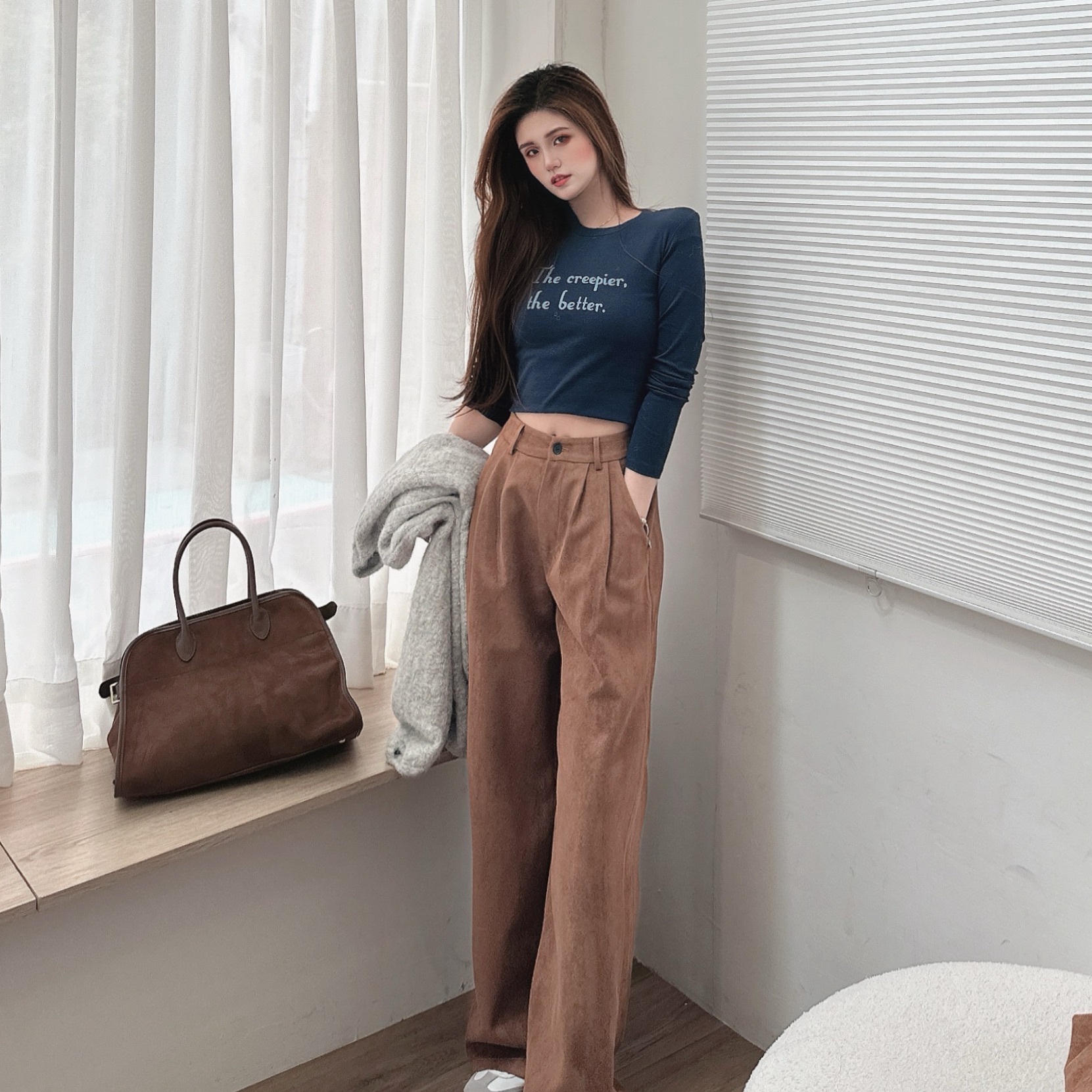 自訂款麂皮絨寬褲/二色