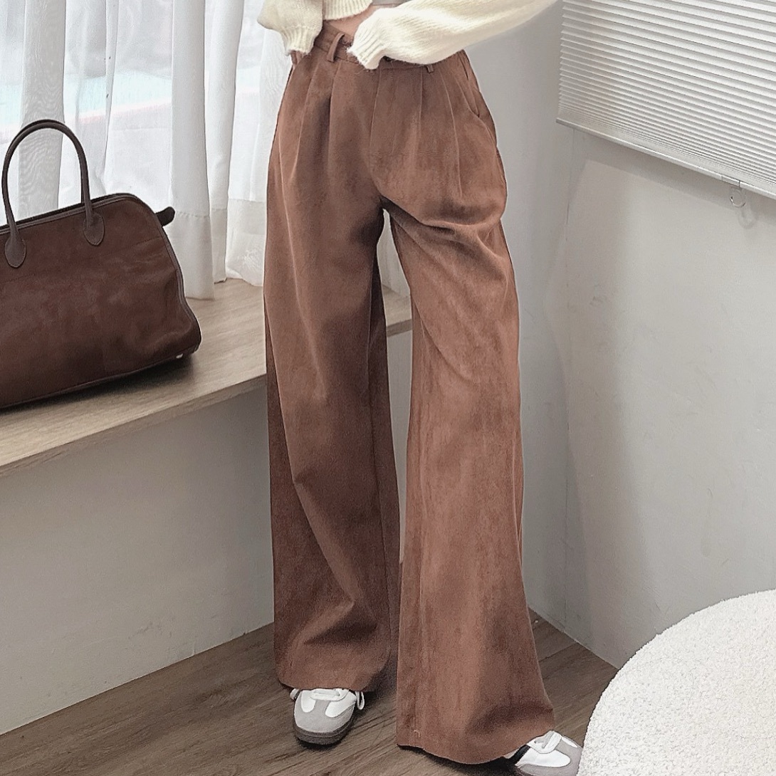 自訂款麂皮絨寬褲/二色