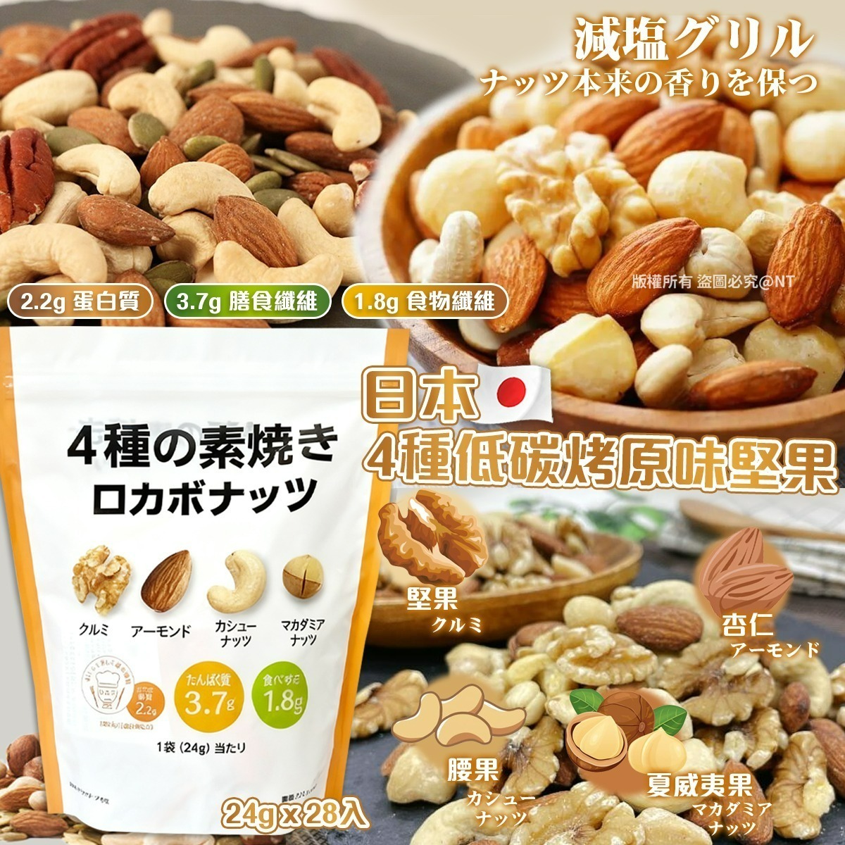 W20331 日本4種低碳烤原味堅果24g x 28入