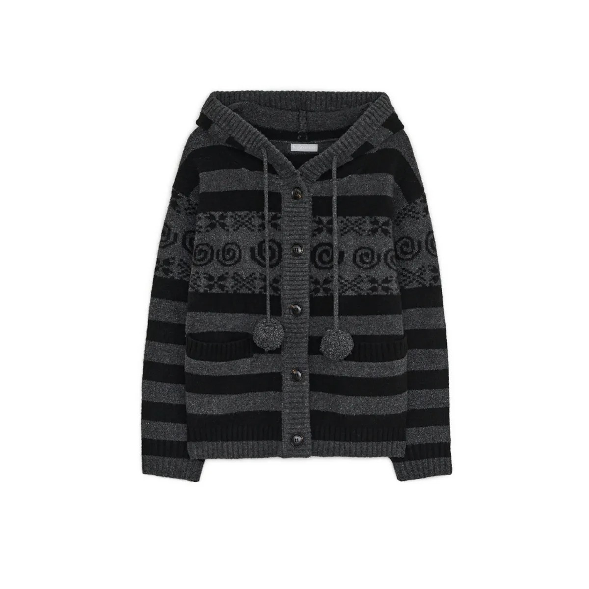 HUG YOUR SKIN) Angel wing hooded pom-pom cardigan - 2c