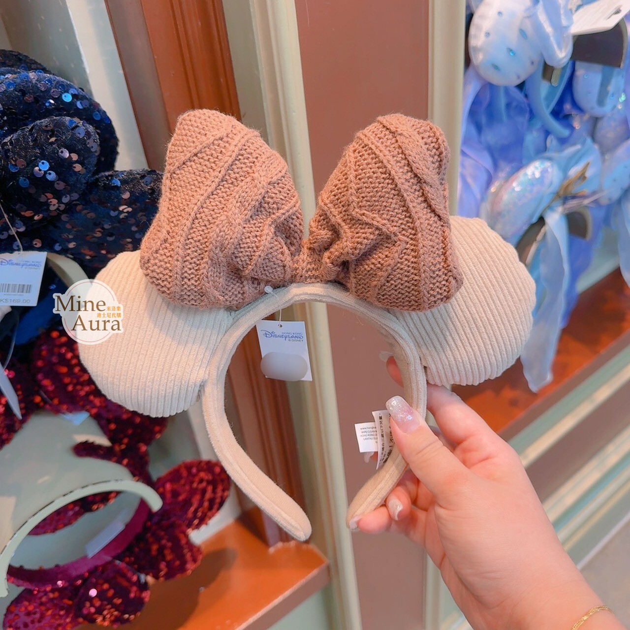 米妮 Minnie 立體耳朵 針織蝴蝶結 造型 髮圈 髮箍 -香港迪士尼樂園