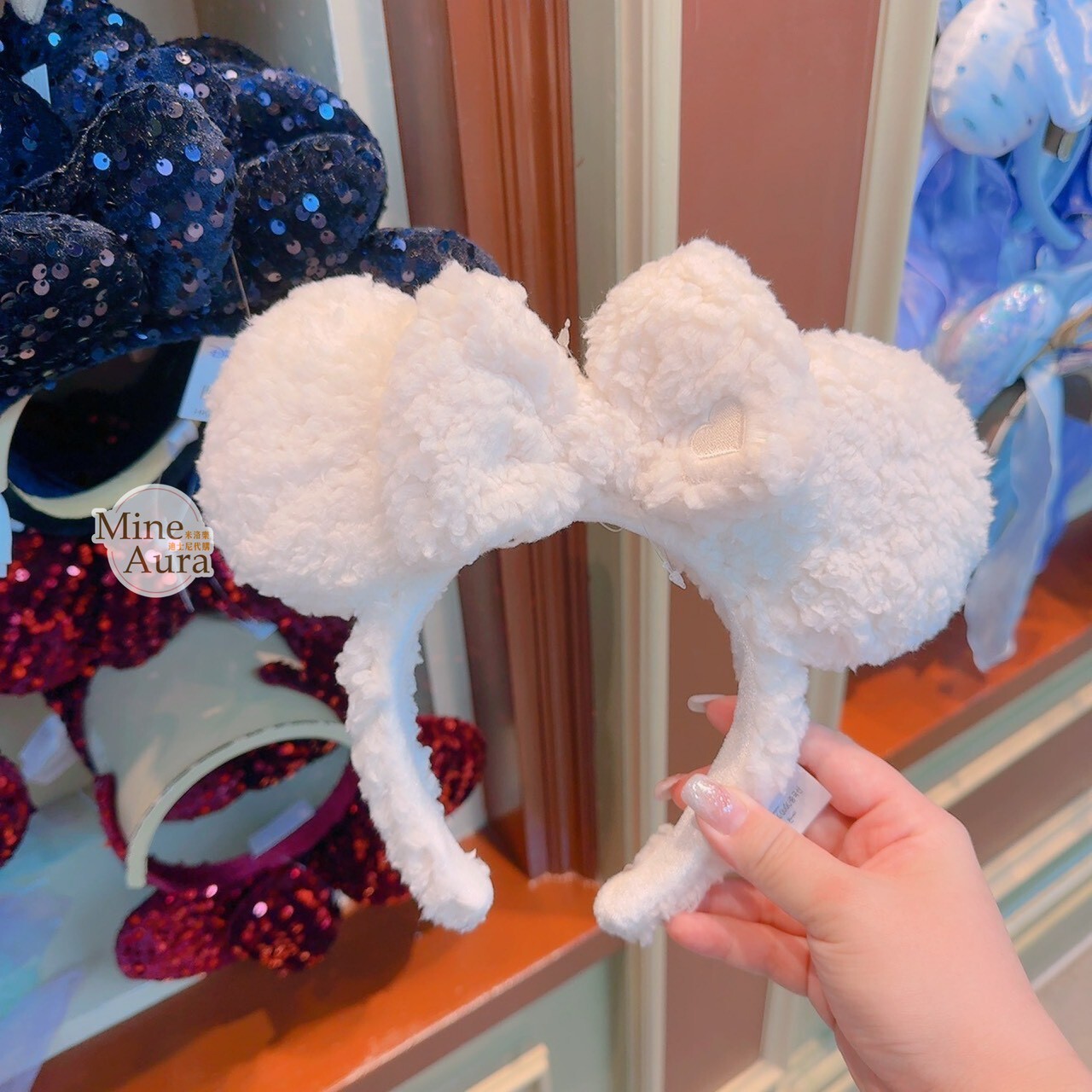 米妮 Minnie 立體耳朵 QQ毛 羊羔絨 造型 髮圈 髮箍 -香港迪士尼樂園