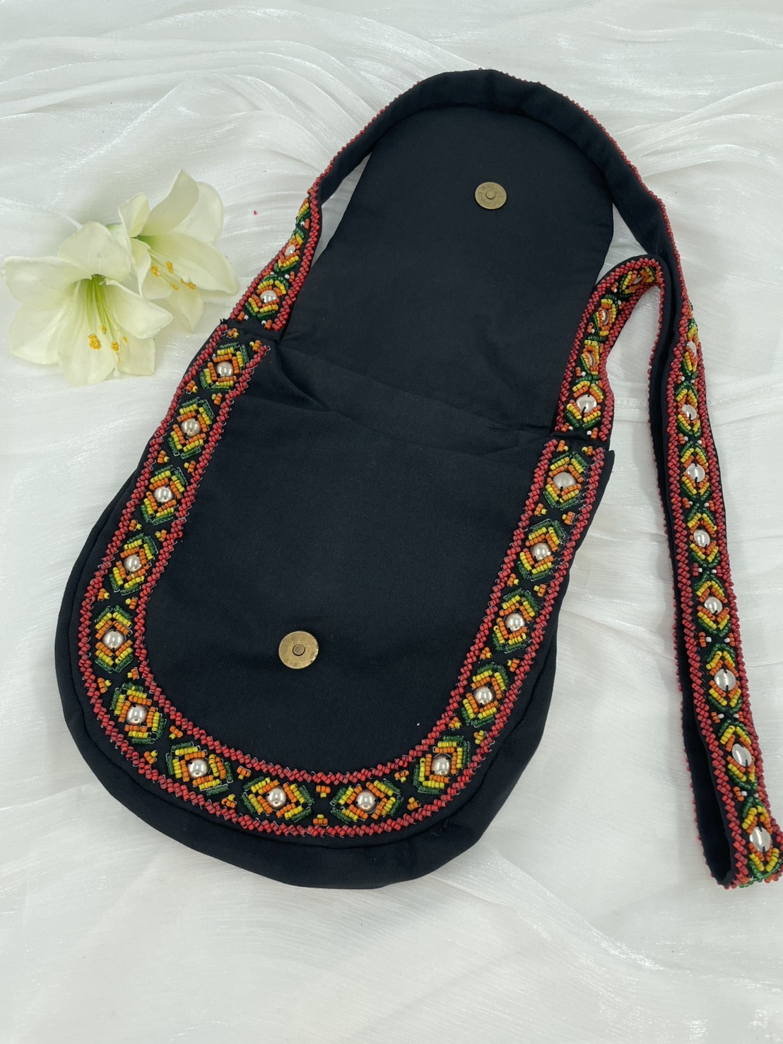 黑No.12-珠繡肩背包寬22深24長120