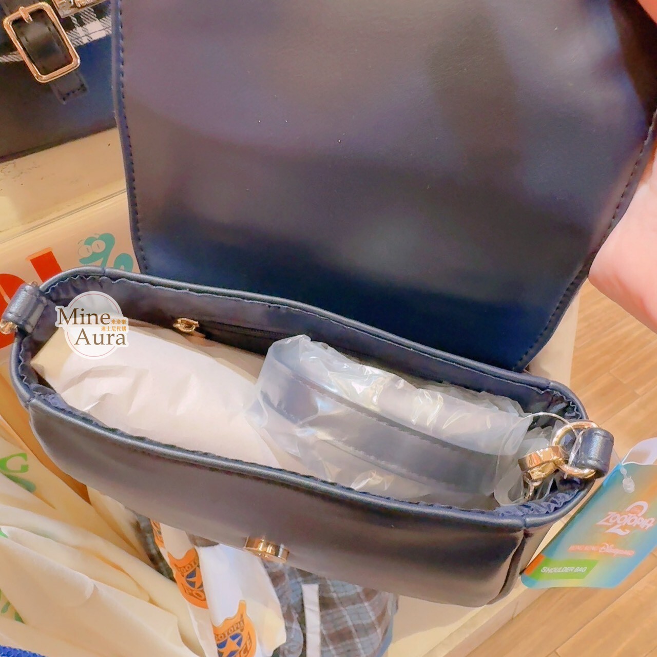 動物方城市 Zootopia 藍灰格紋 金標設計 斜背包 -香港迪士尼樂園