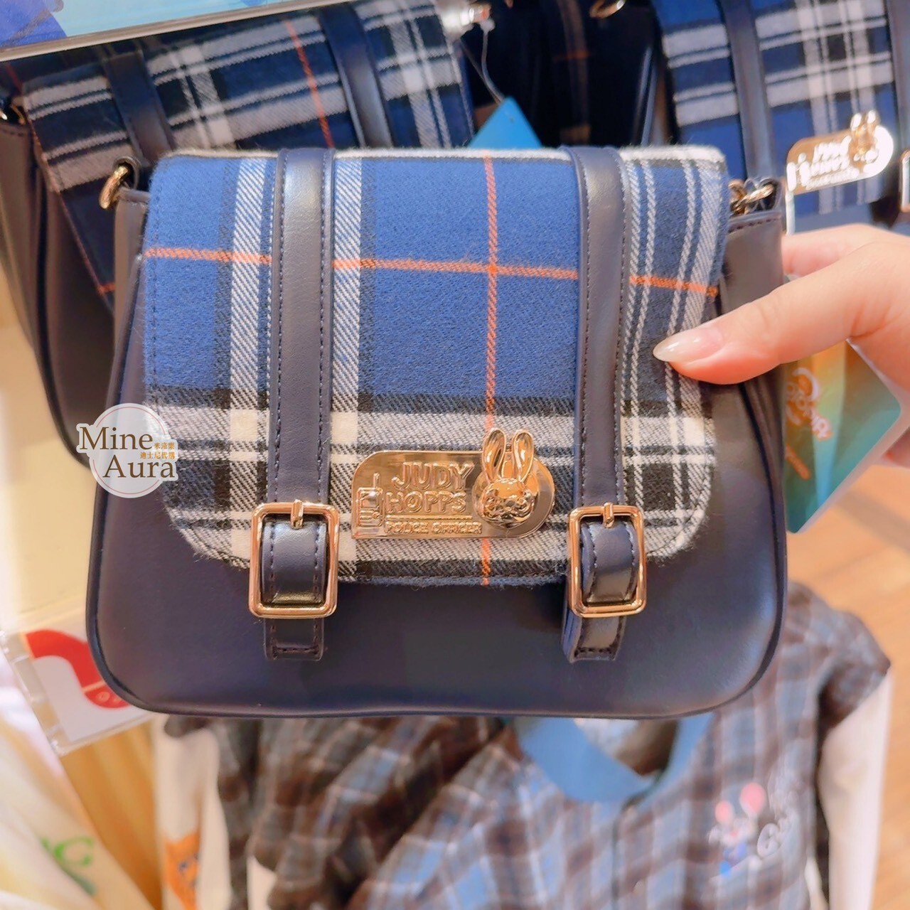 動物方城市 Zootopia 藍灰格紋 金標設計 斜背包 -香港迪士尼樂園