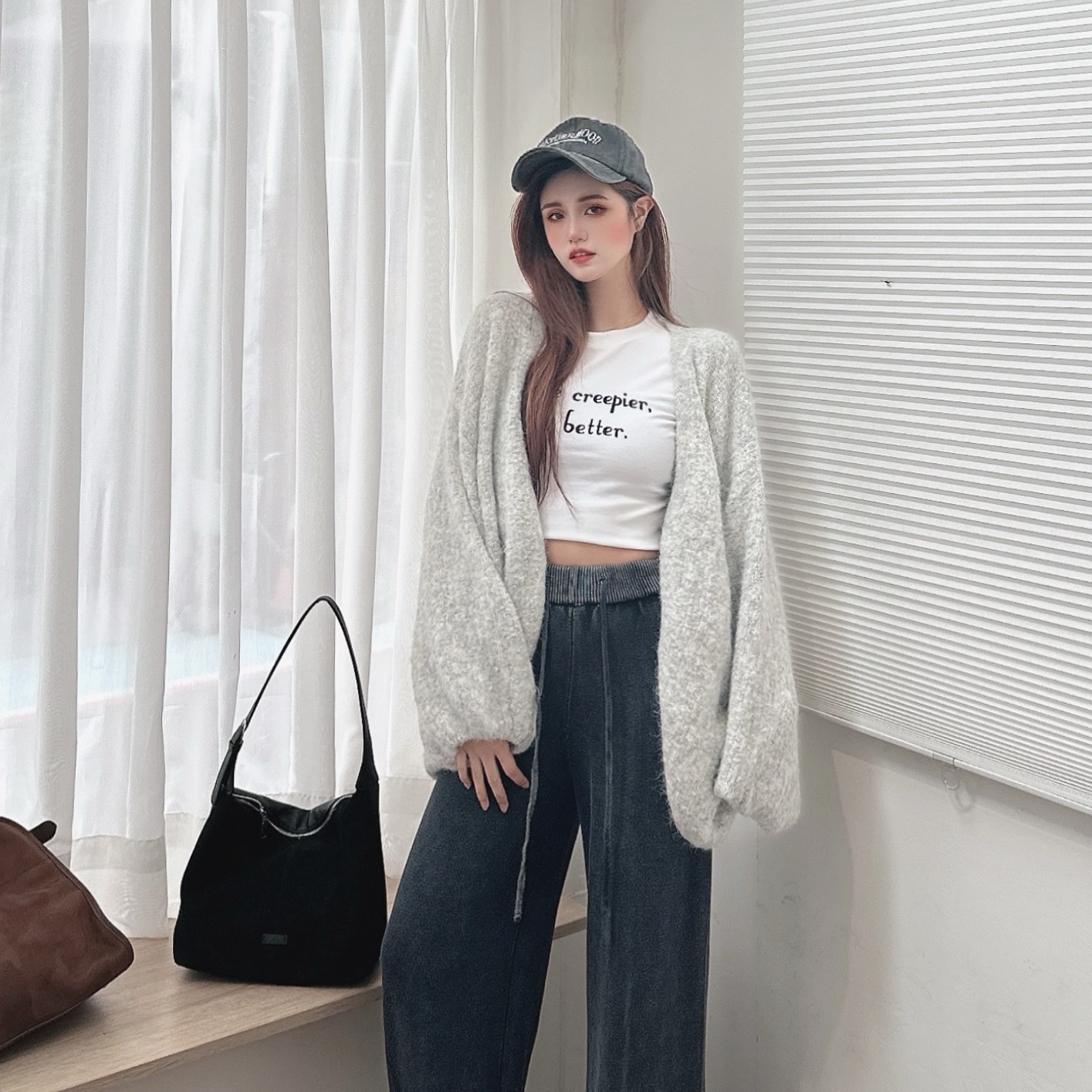 羊毛泡泡袖開衫針織外套/三色