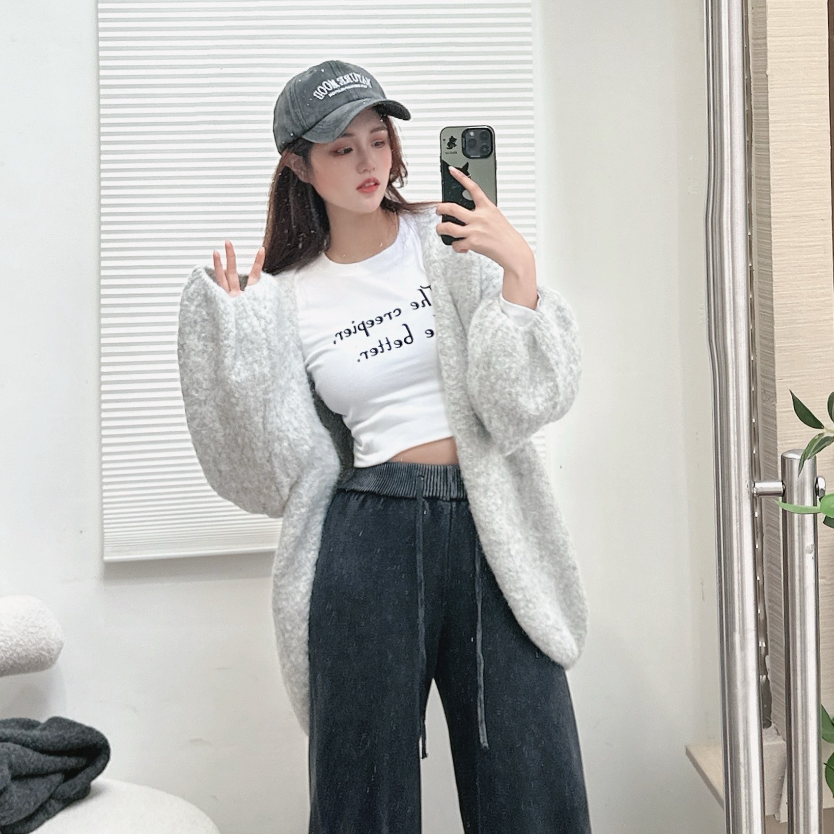 羊毛泡泡袖開衫針織外套/三色