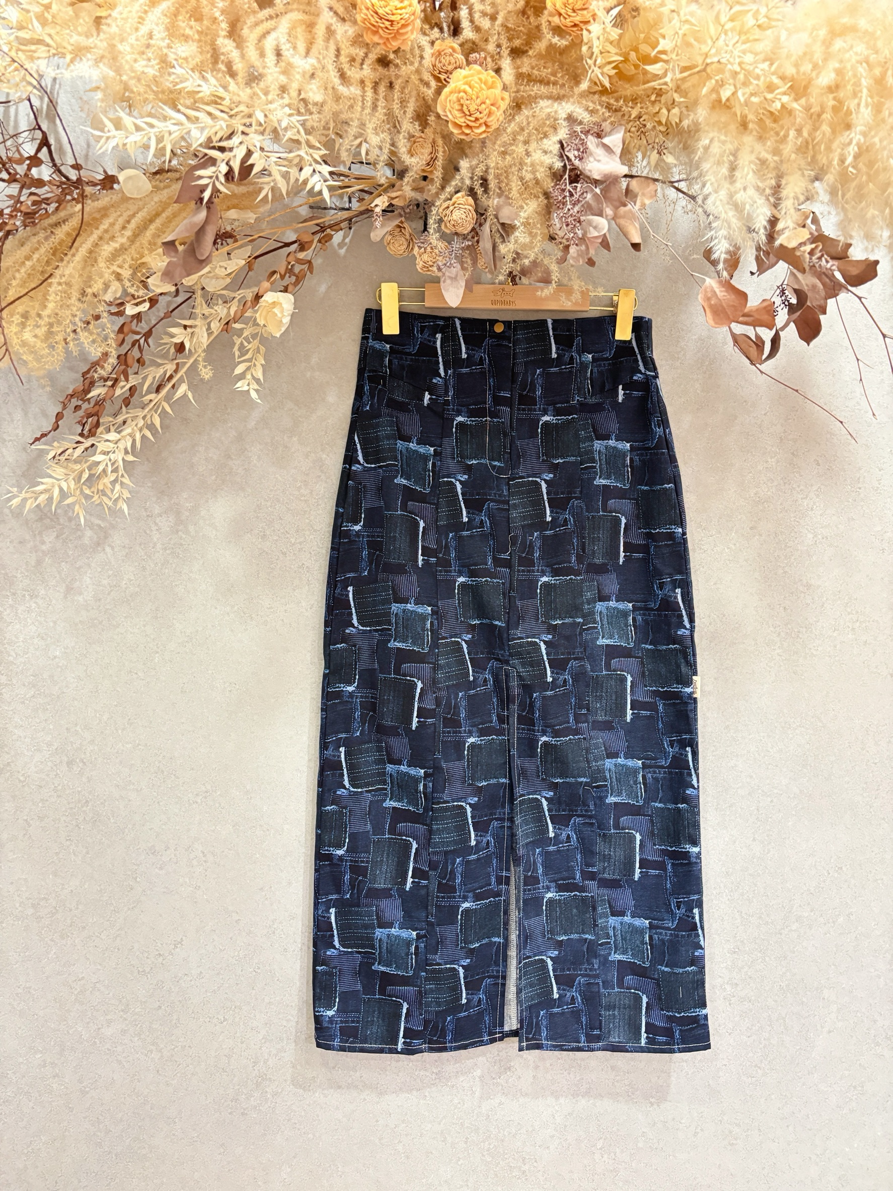 牛仔拼布 媽咪鉛筆裙（M）