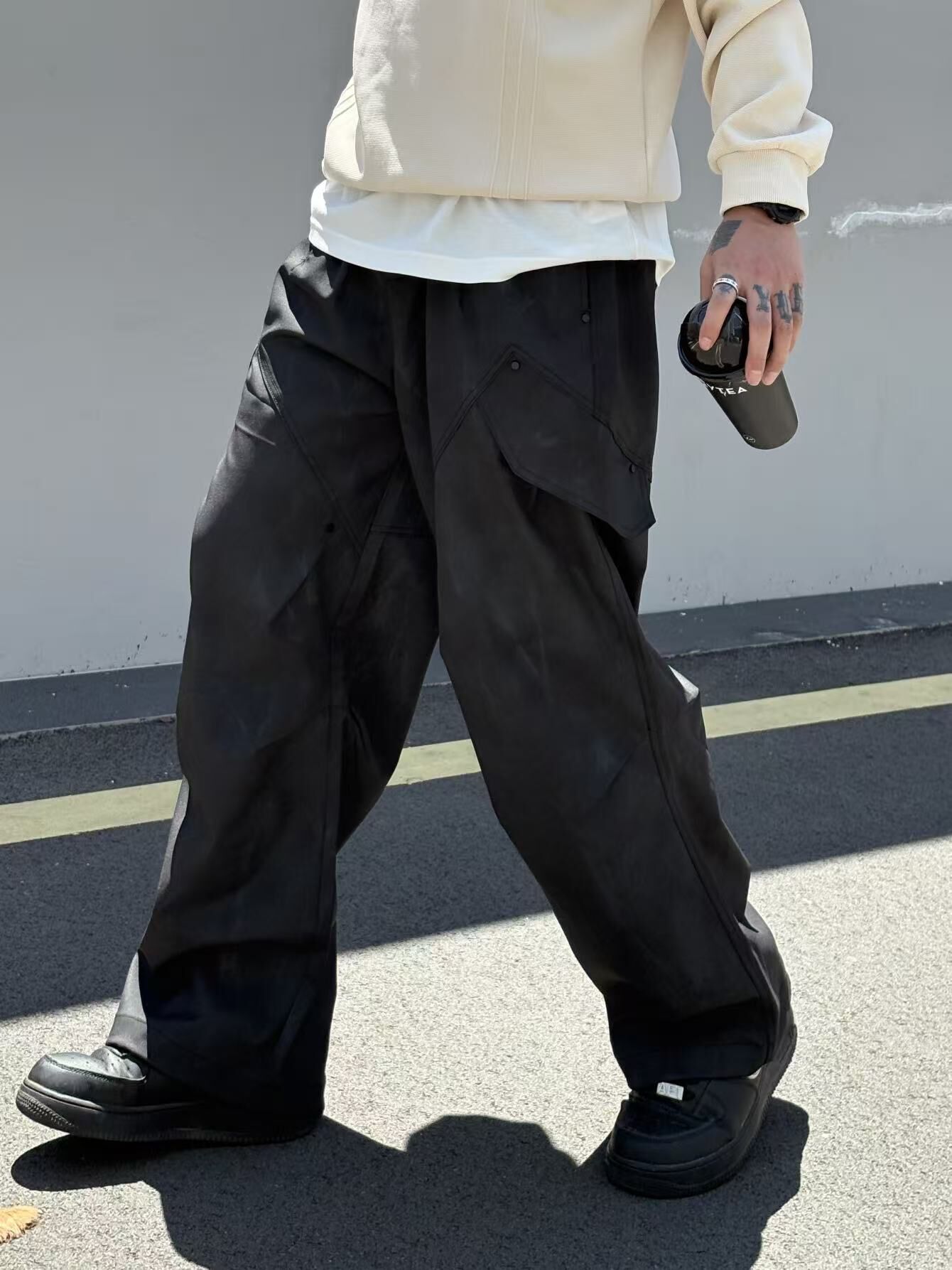 XCTRL 復古刷舊工裝長褲-黑