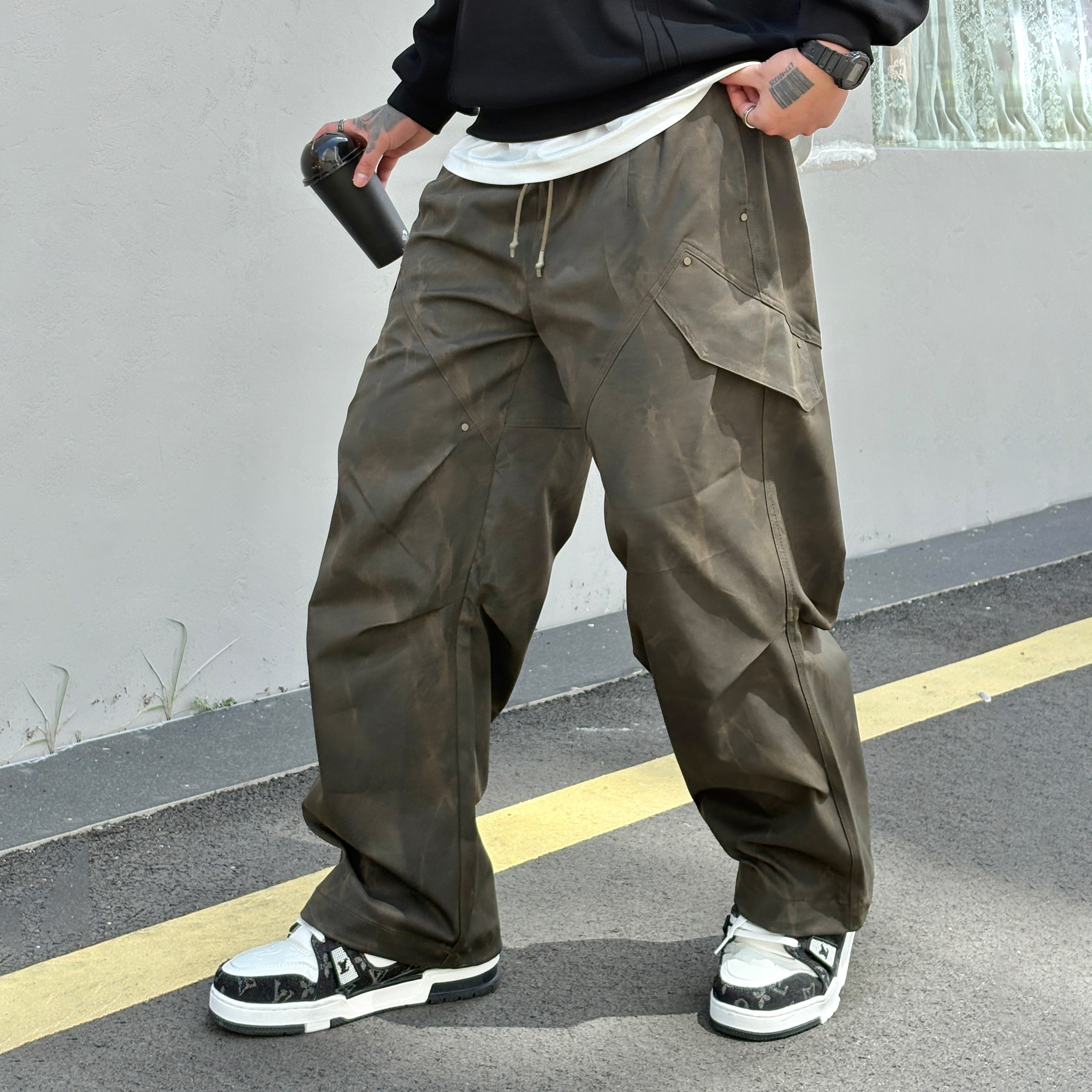 XCTRL 復古刷舊工裝長褲-綠