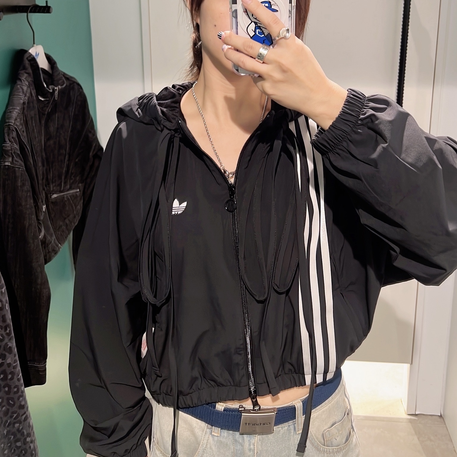 ADIDAS ORIGINALS 短版 綁帶 三線運動外套 黑 愛迪達 JX2698