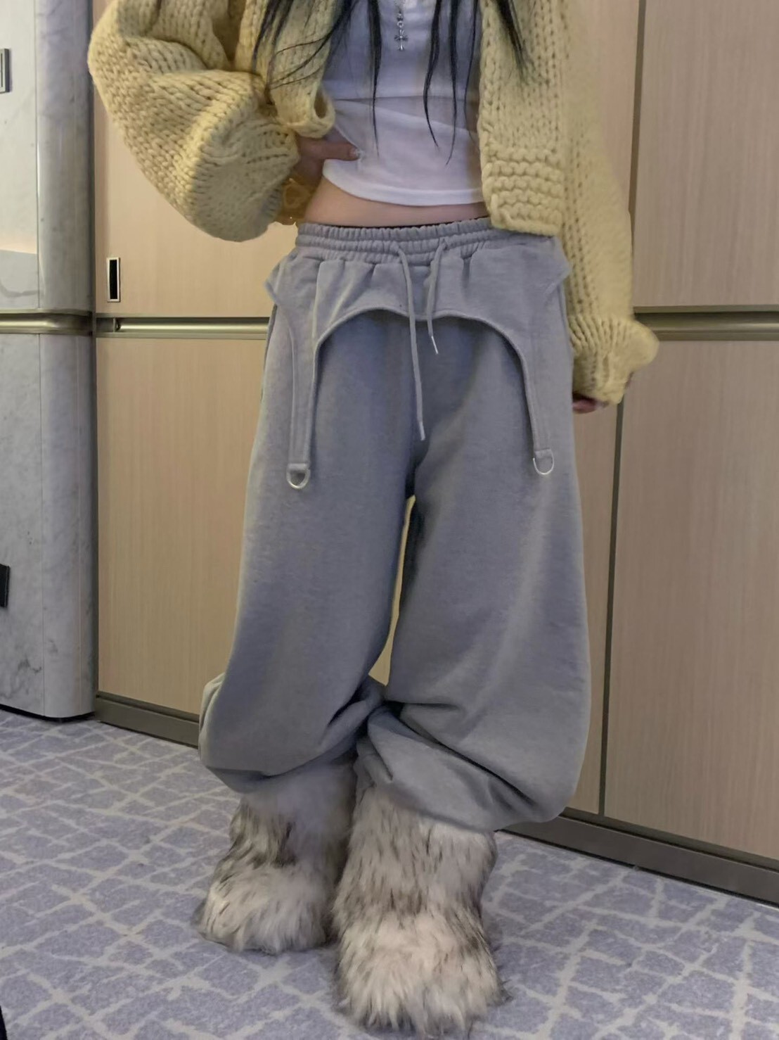 掛帶休閒寬棉褲