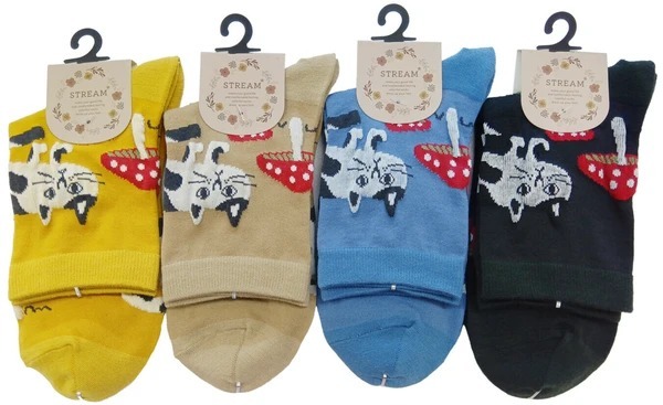 貓咪蘑菇圖案短襪