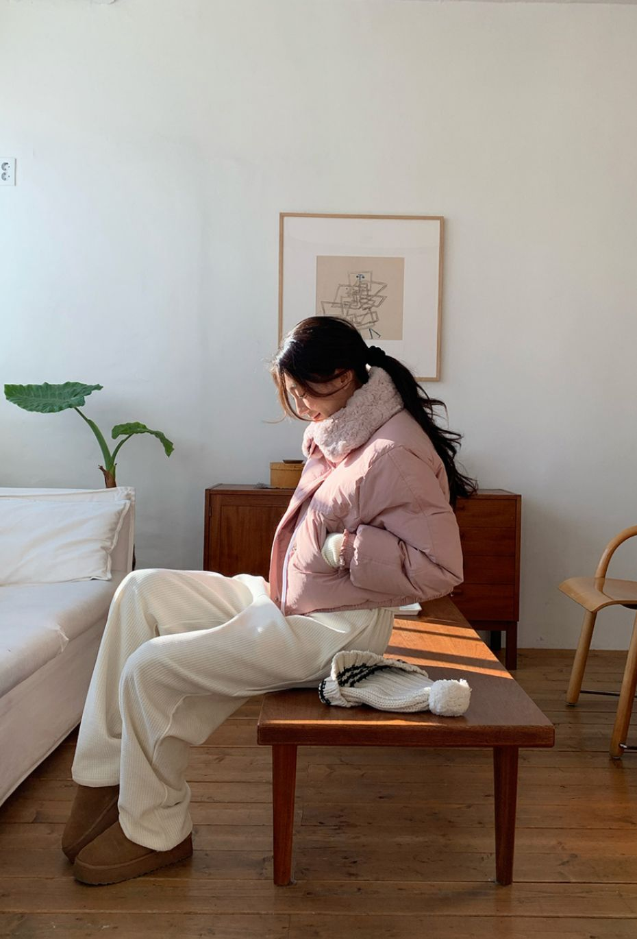 毛毛領口短版羽絨