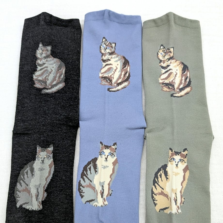 復古貓圖案短襪