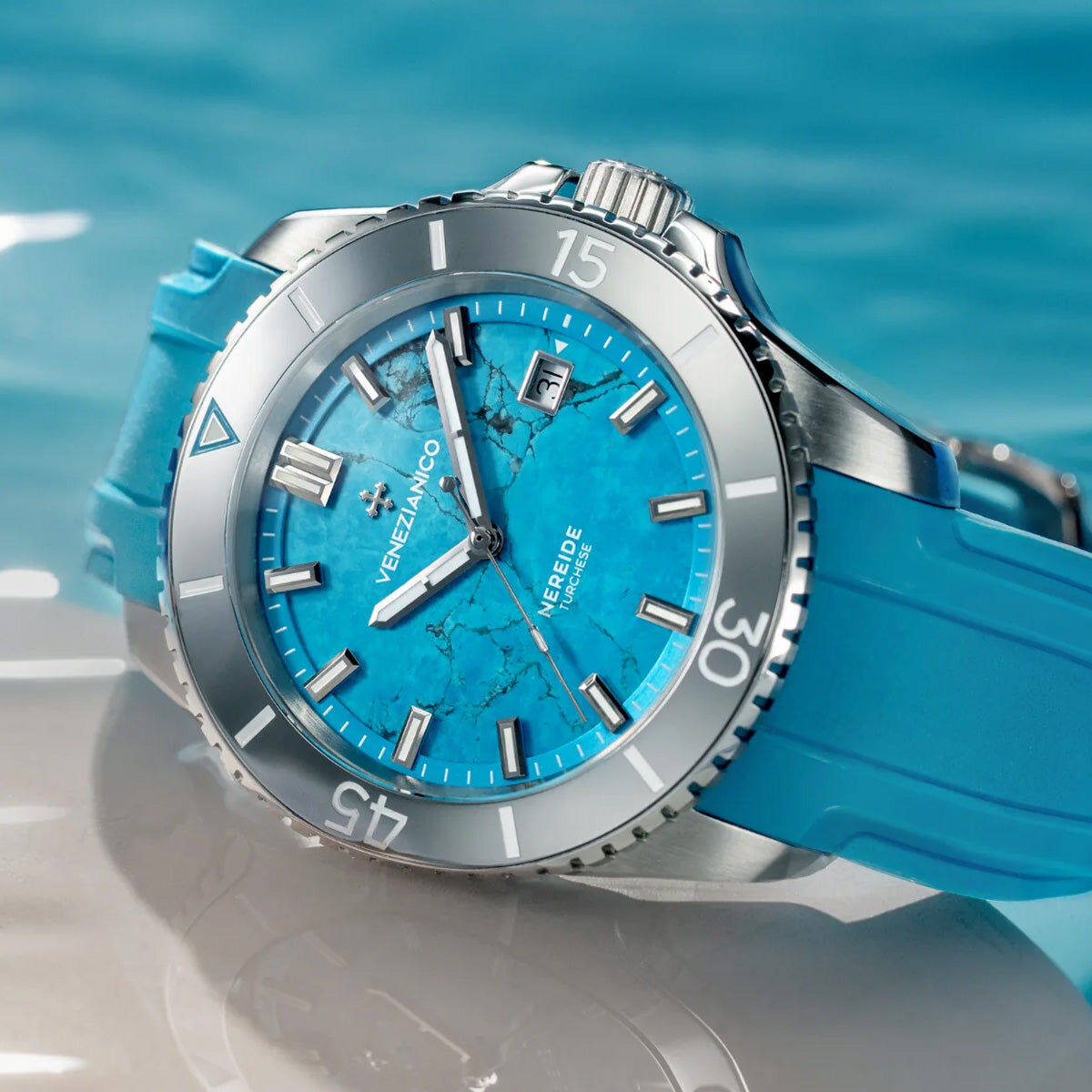 Venezianico Nereide Turchese 42mm 綠松石橡膠帶機械錶|鐘古時代