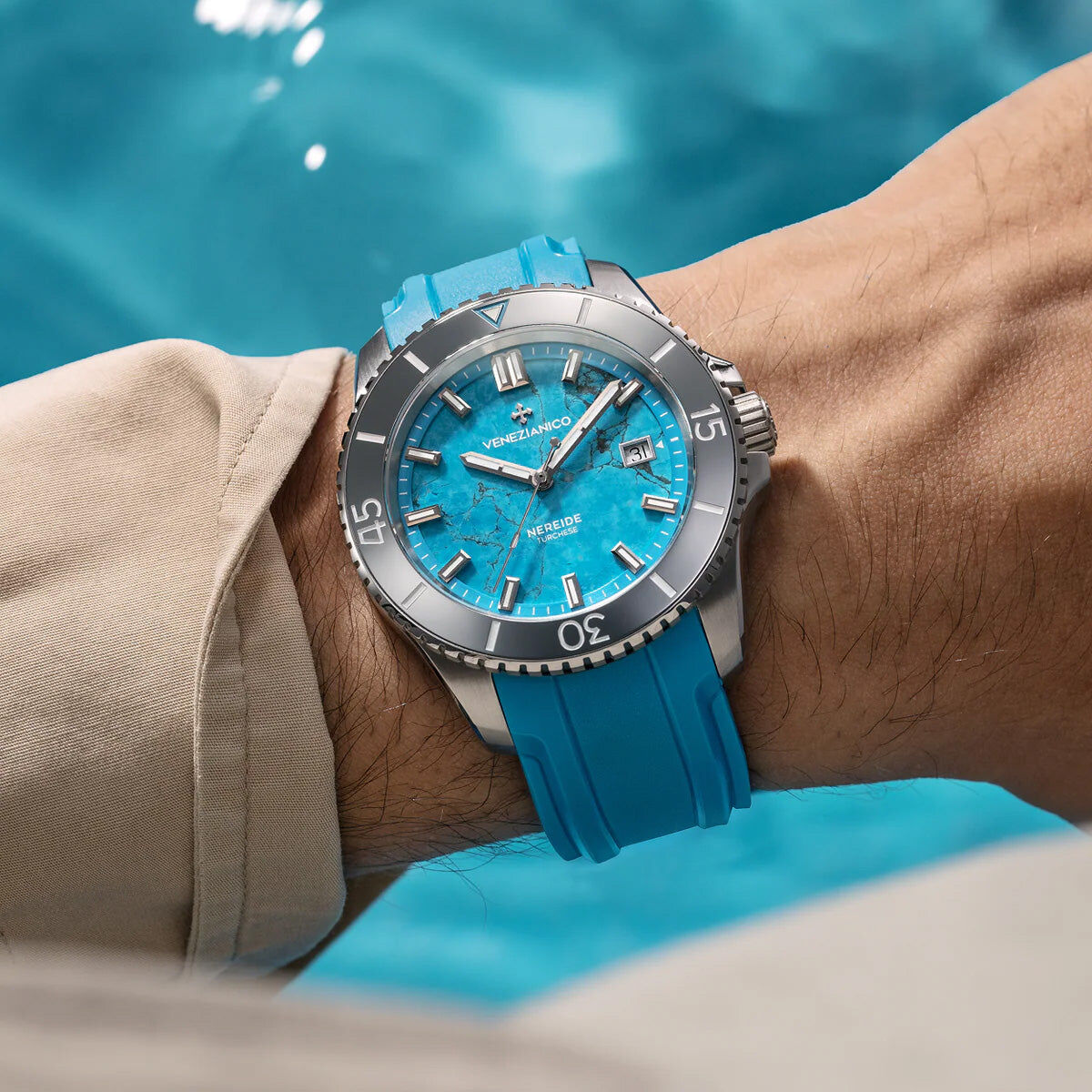 Venezianico Nereide Turchese 42mm 綠松石橡膠帶機械錶|鐘古時代