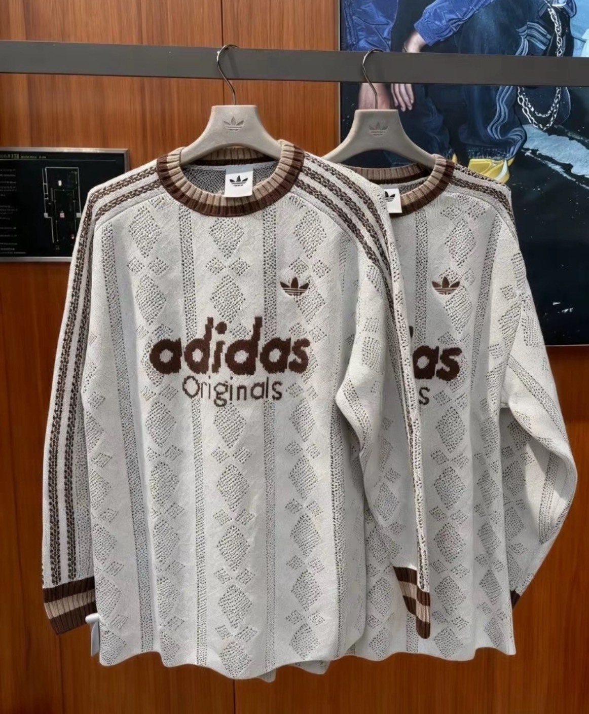ADIDAS LOGO 麻花 針織毛衣 卡其色  墨綠色KS5957 KS5956