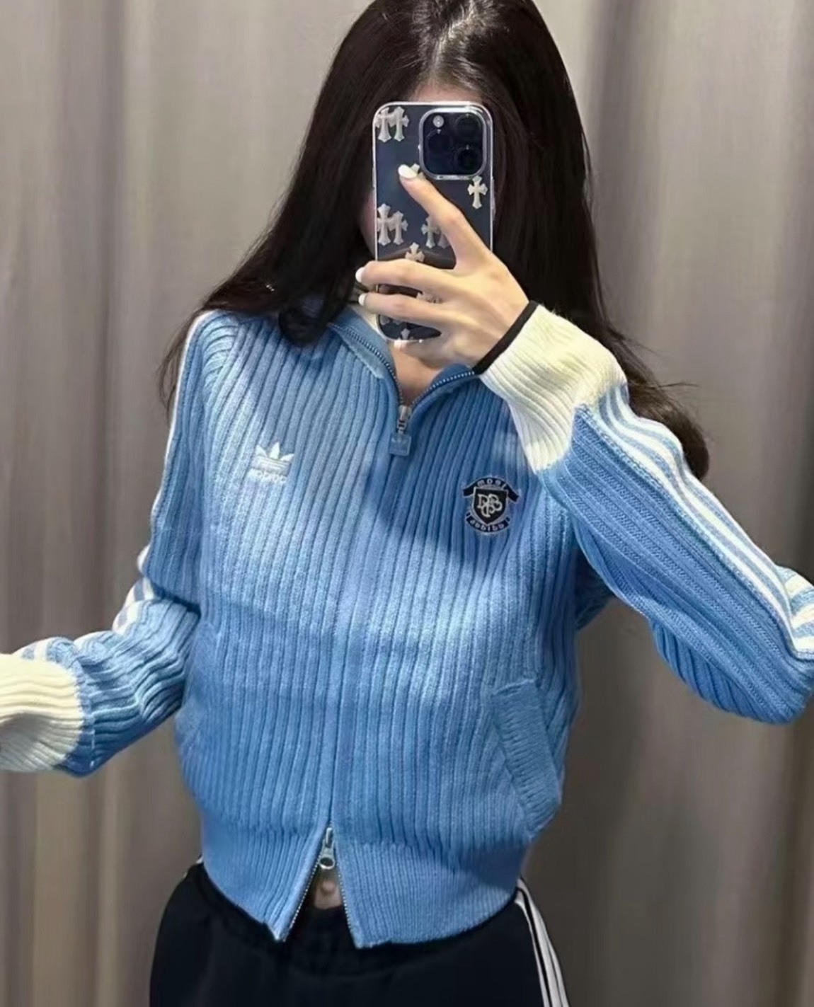 ADIDAS ORIGINALS TEAM FULLZIP 針織 雙拉鍊 外套 水藍 寶寶藍 宋雨琦同款 女款KF0719