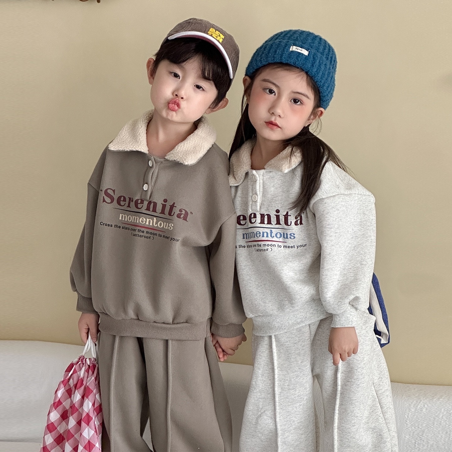 毛毛領子保暖加絨運動套裝