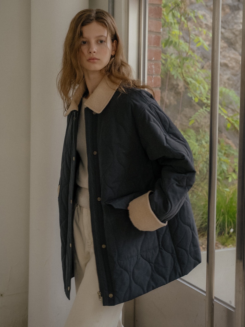 TILLIDIE Collar wool blended quilting padding jumper