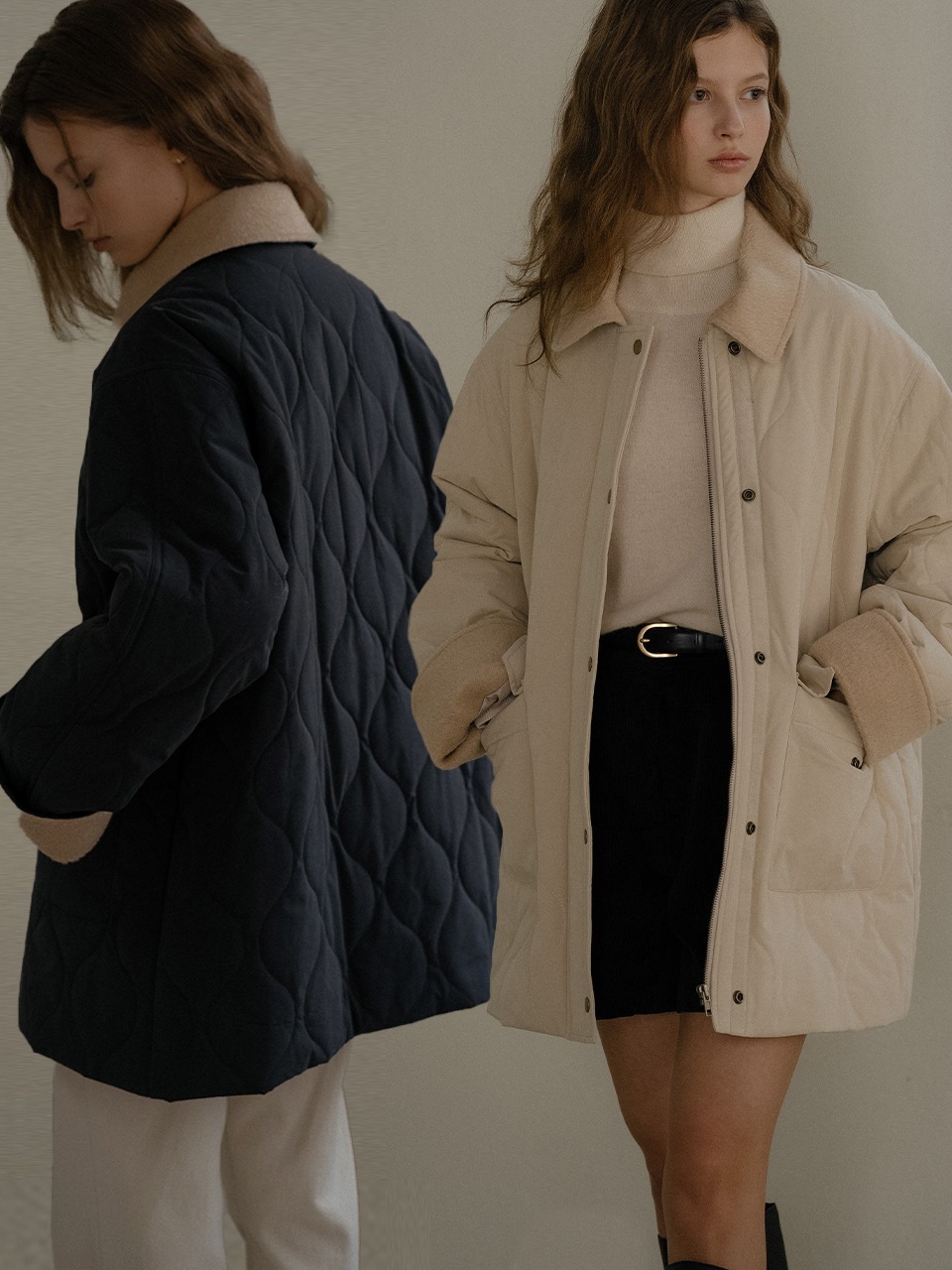 TILLIDIE Collar wool blended quilting padding jumper