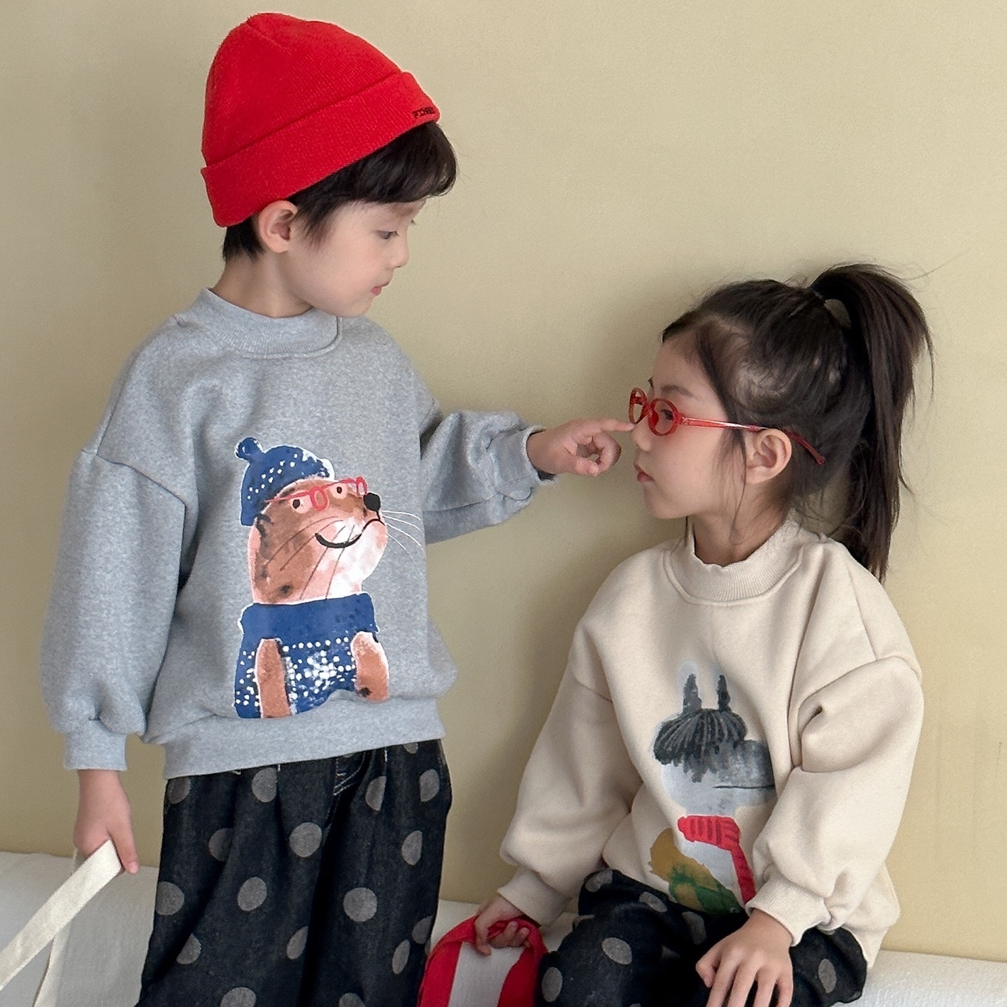 半高領抓絨動物上衣