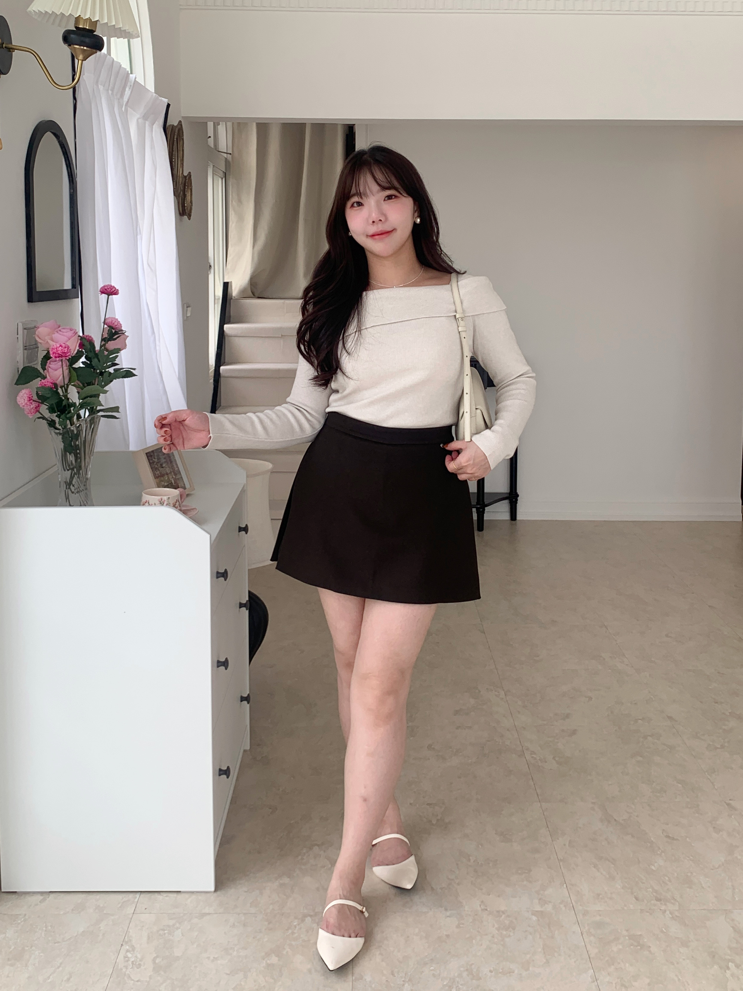 設計感開衩毛呢短褲裙 3色