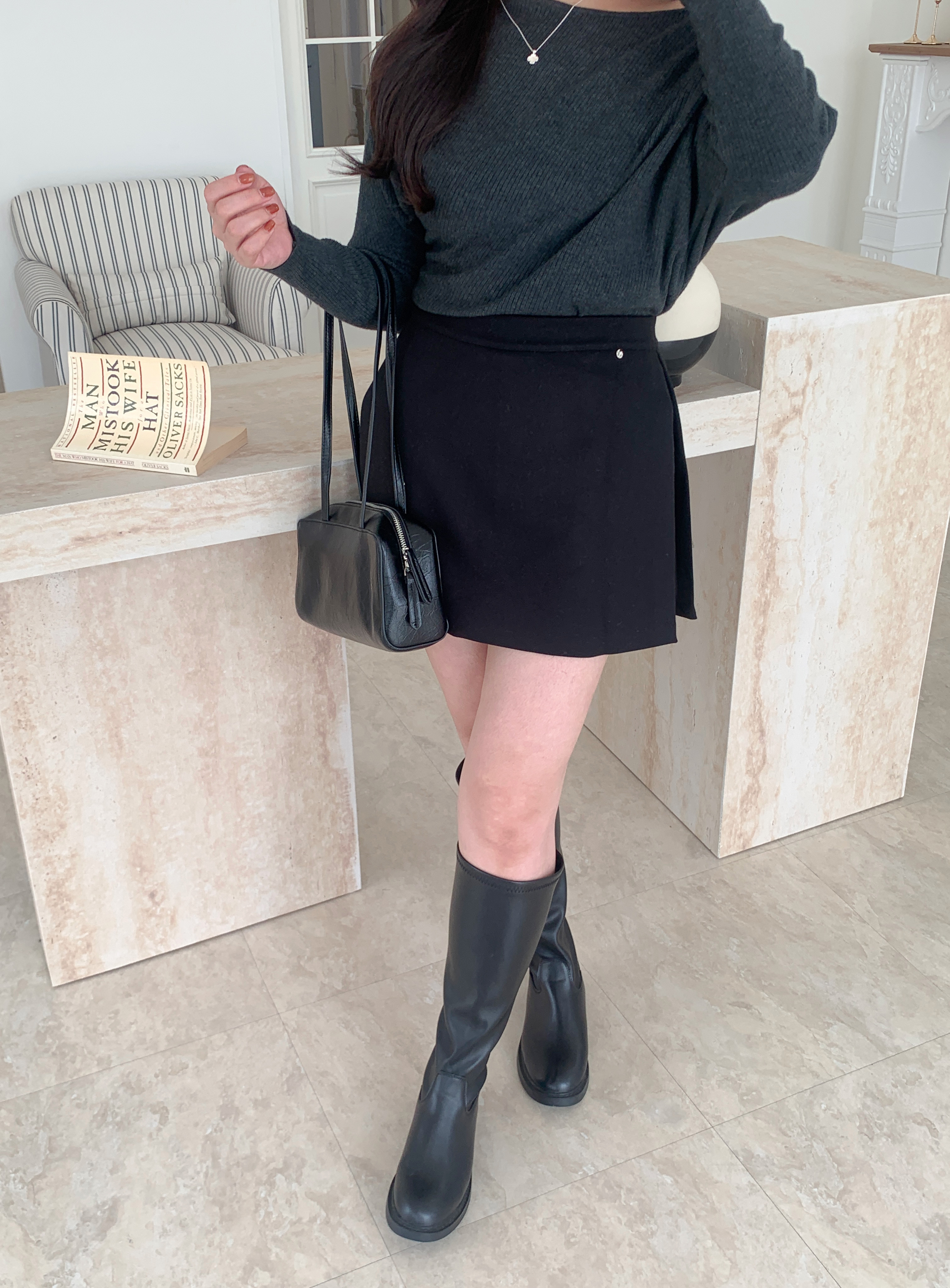 設計感開衩毛呢短褲裙 3色