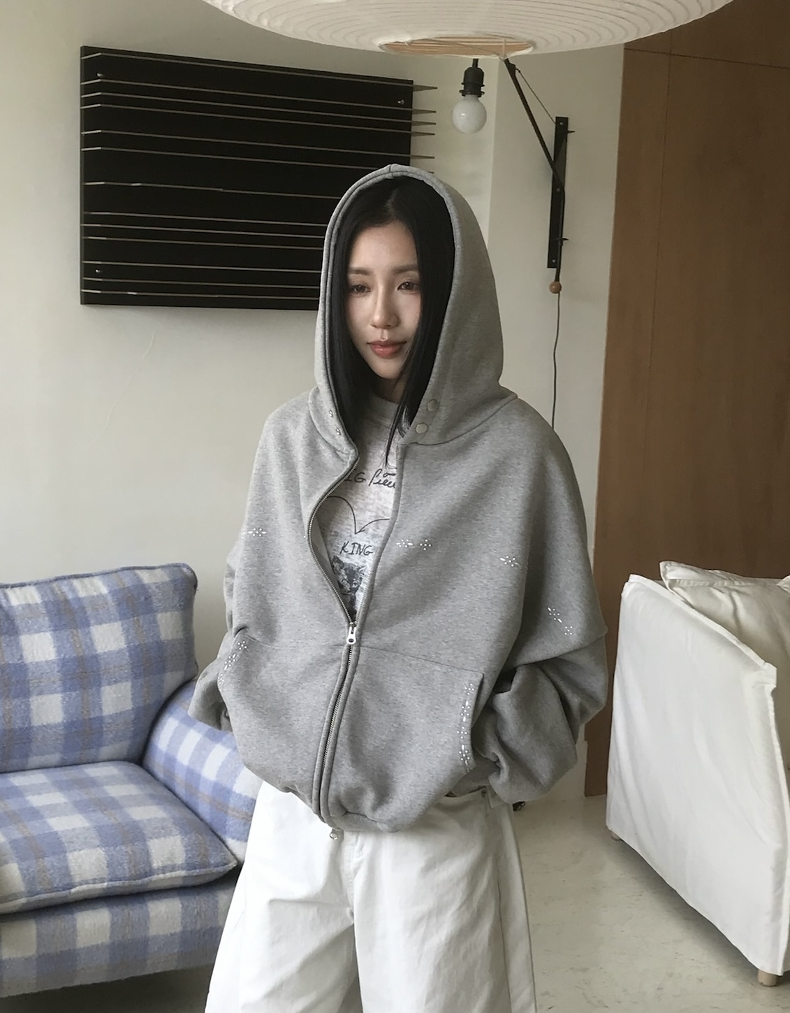 【Unisex】Stud Hood Zip Up #外套