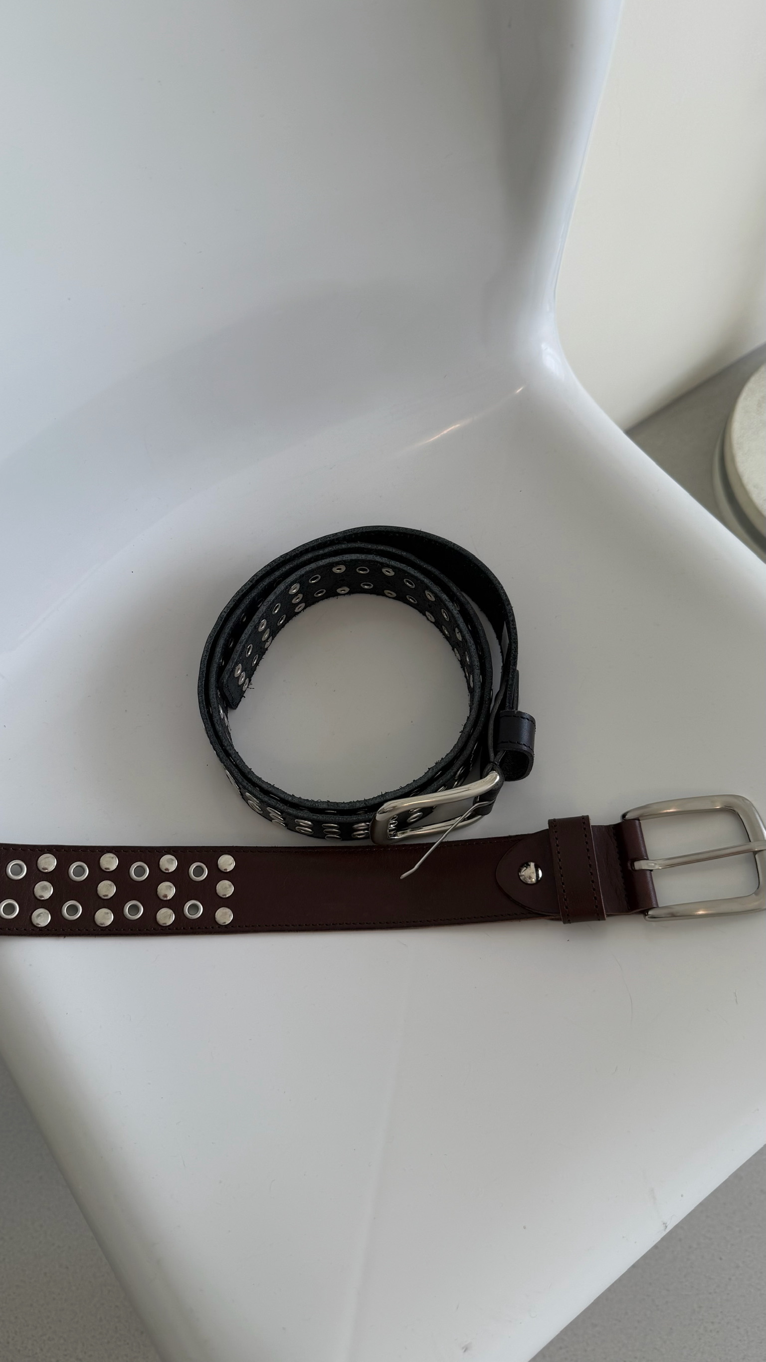 卯釘寬版牛皮皮帶