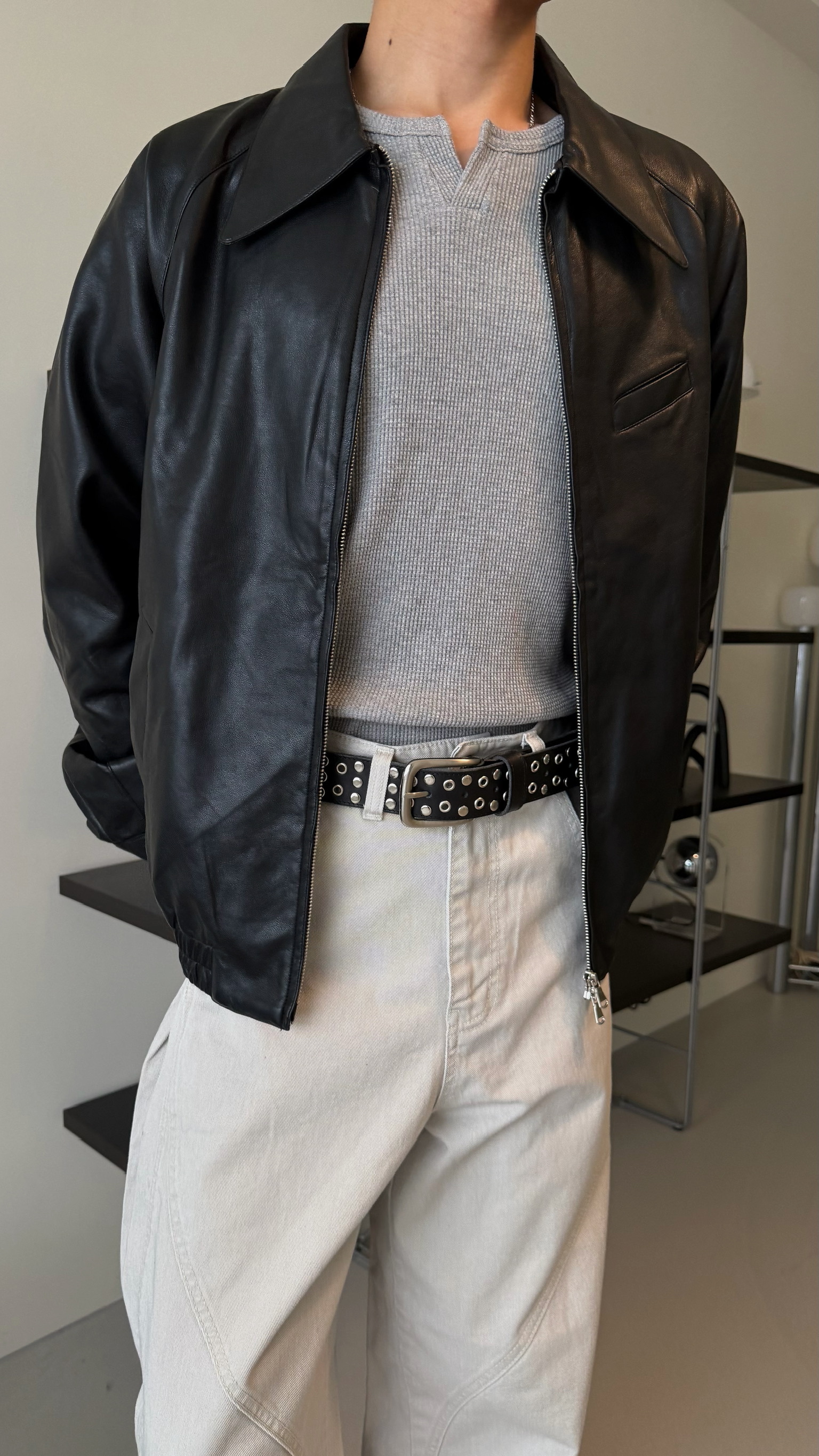 卯釘寬版牛皮皮帶