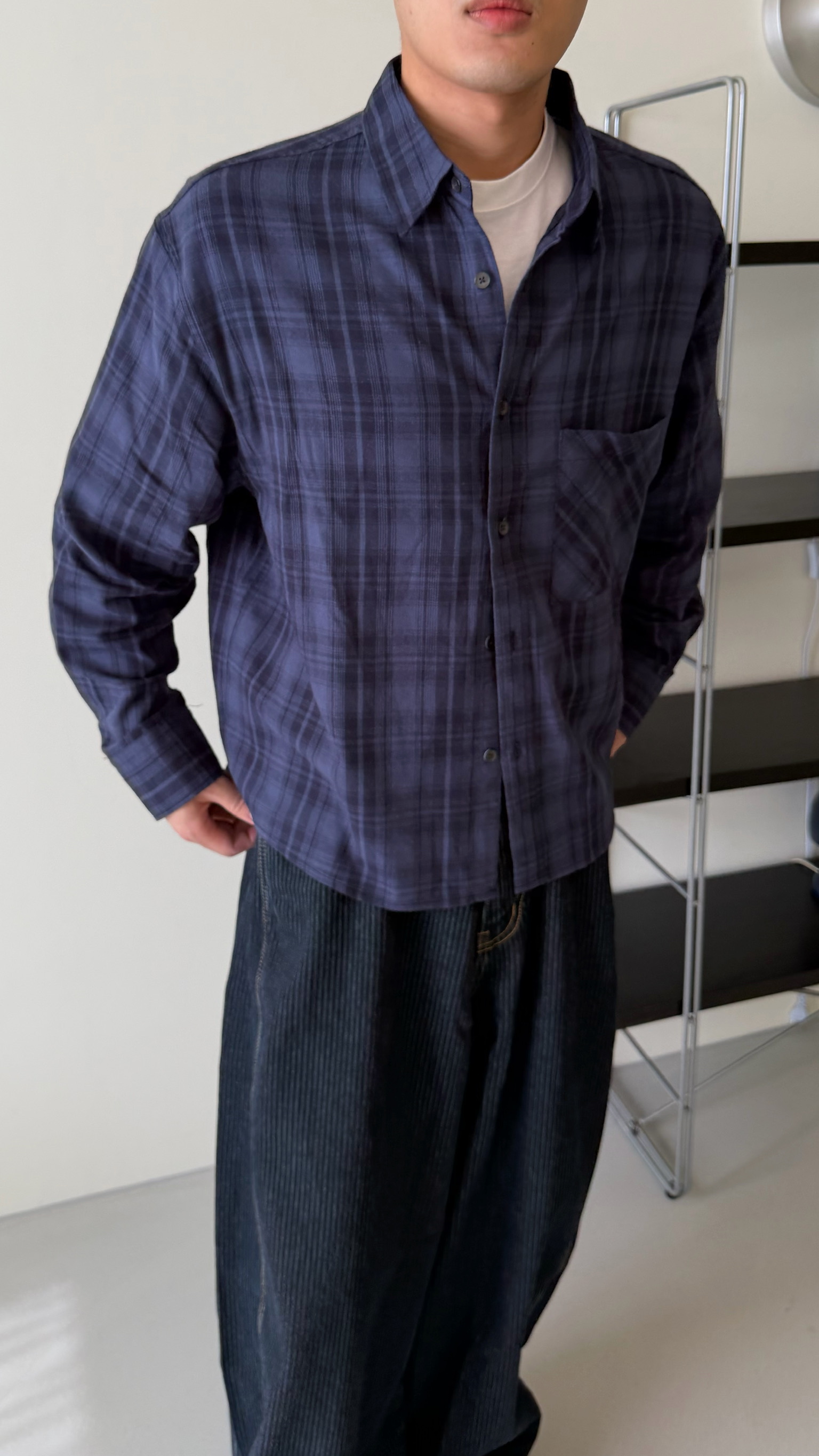 毛呢格紋短版襯衫