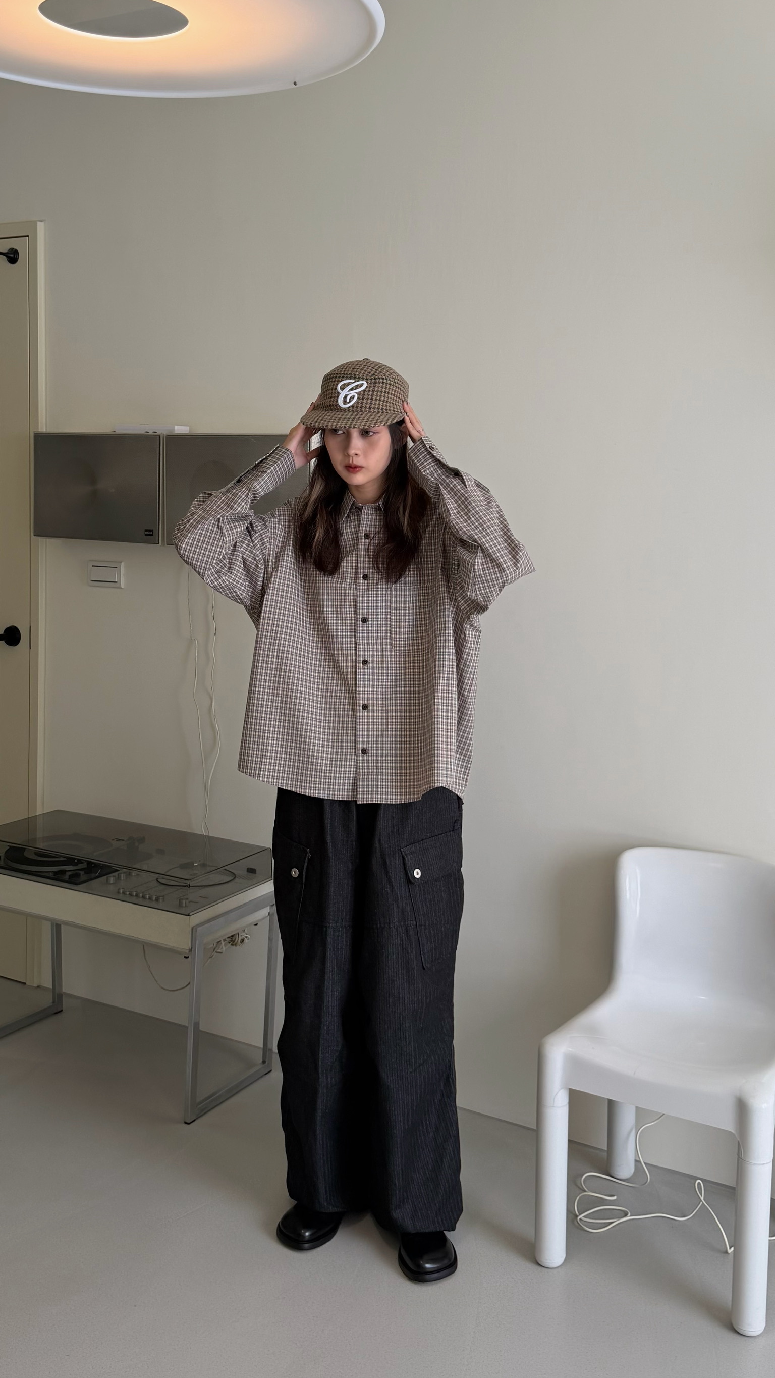 可可色格紋襯衫