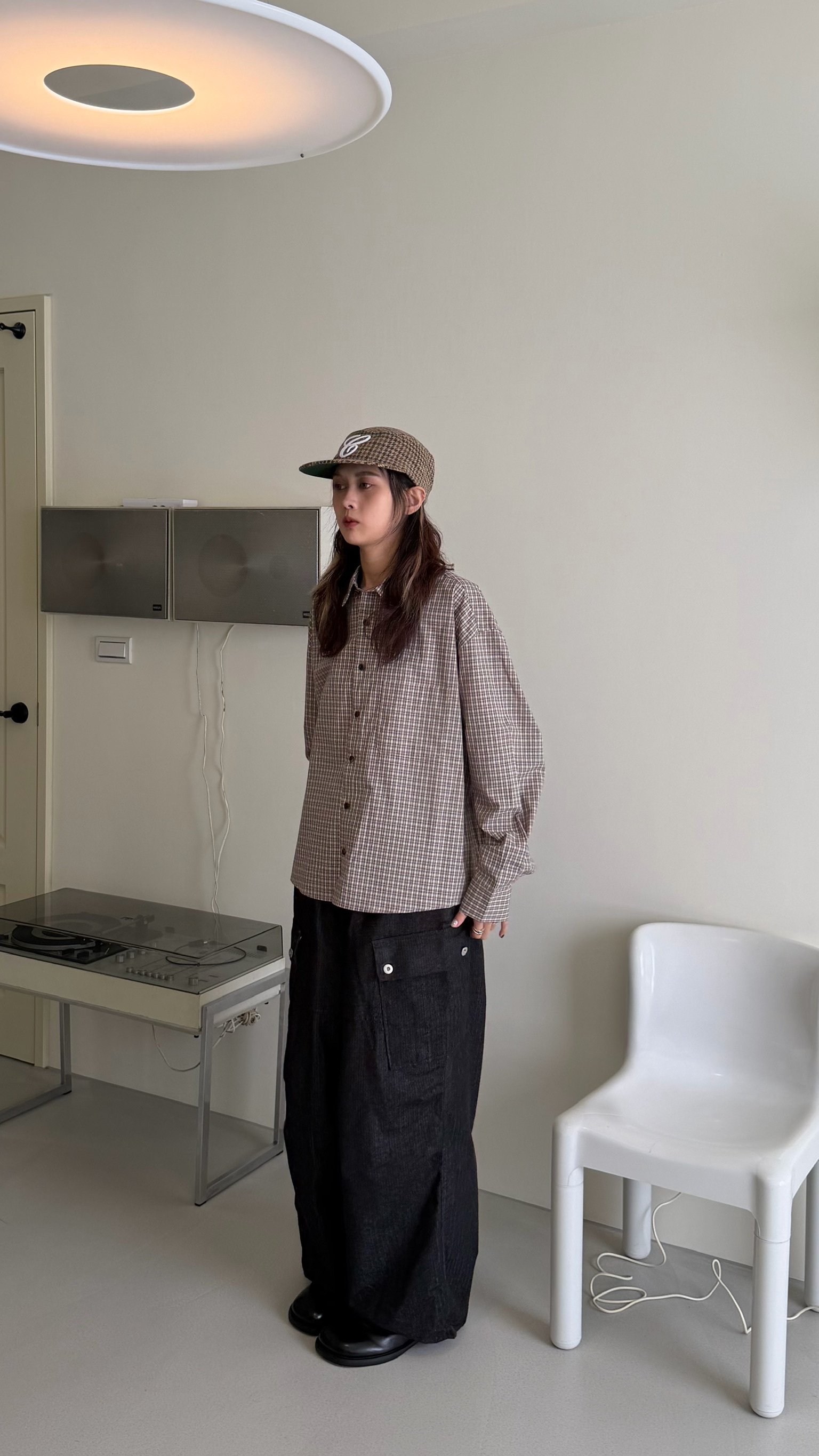 鬆緊腰直紋口袋丹寧褲