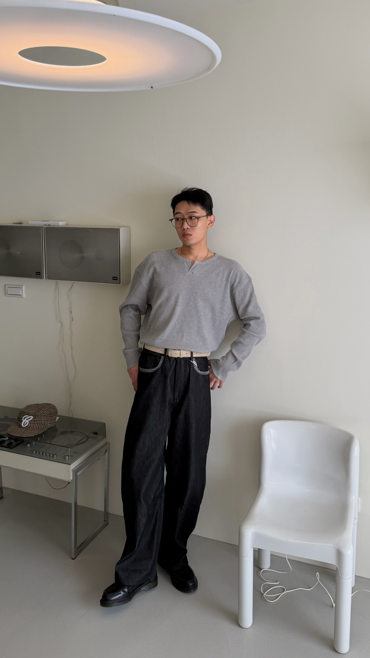 造型小V領華夫格長袖上衣