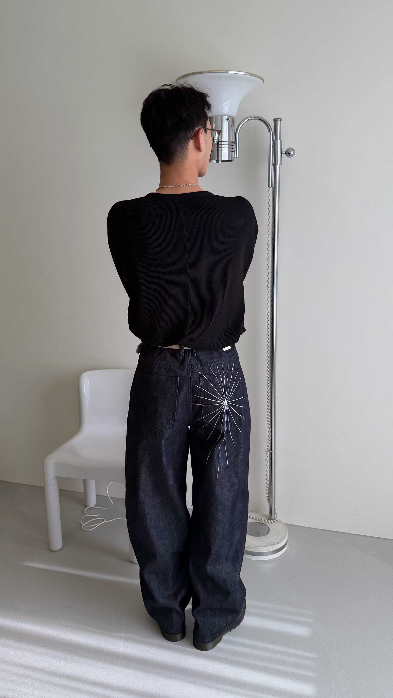 網狀車線單寧褲☝🏻