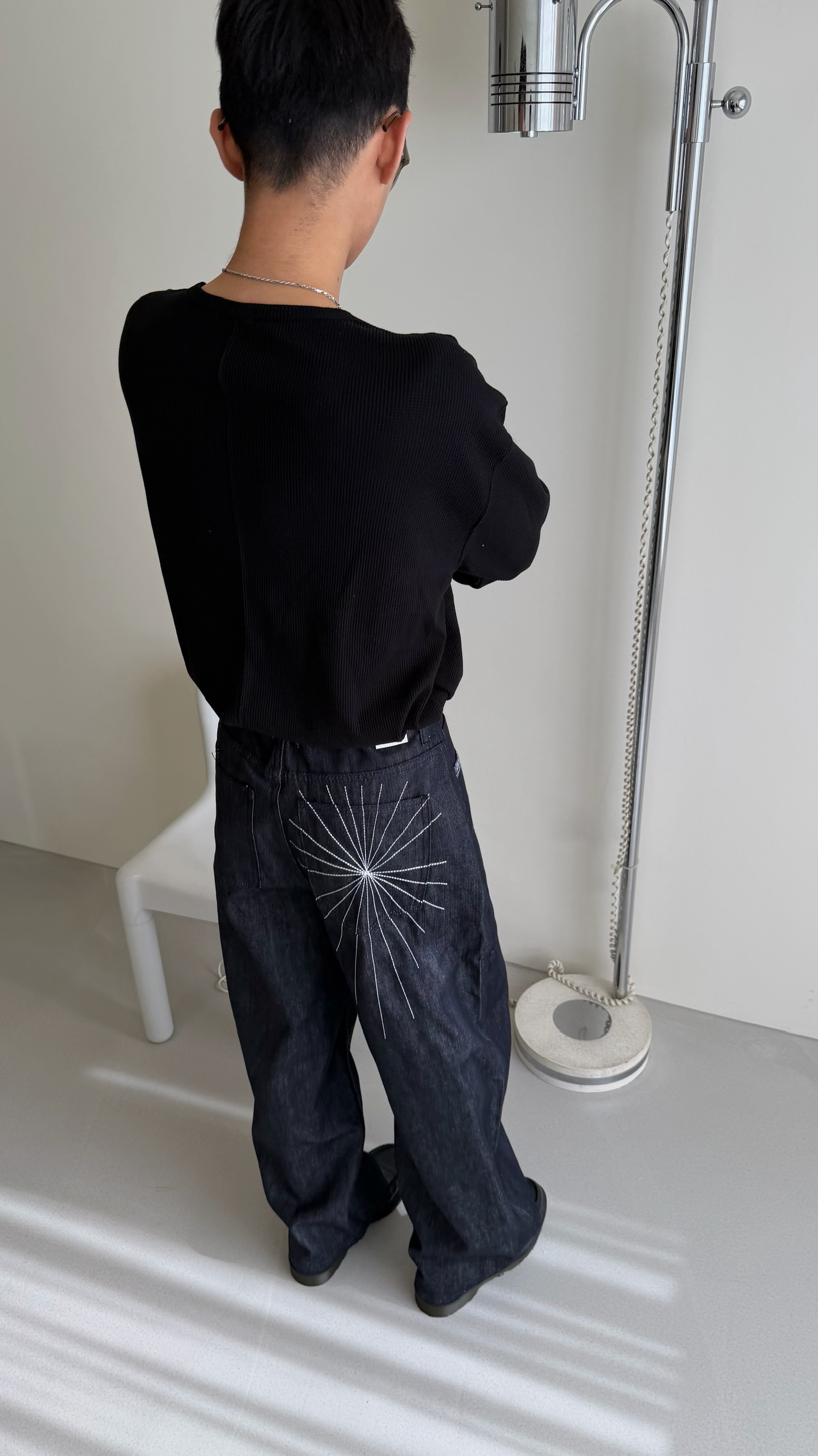 網狀車線單寧褲☝🏻