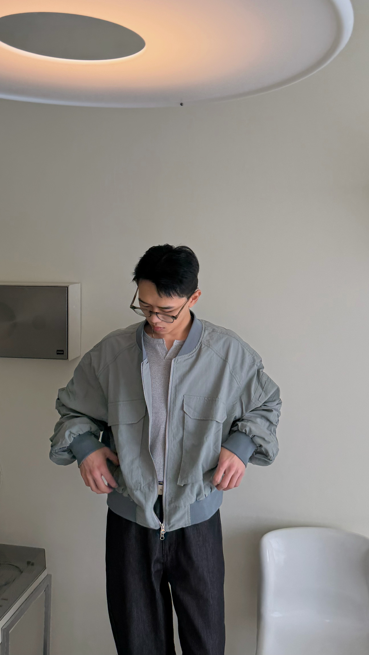 短版手袖皺摺MA1夾克