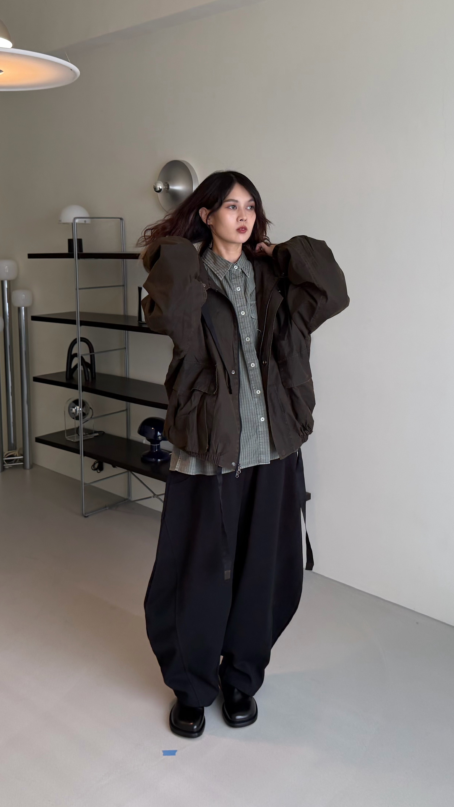 小格車線連帽夾克