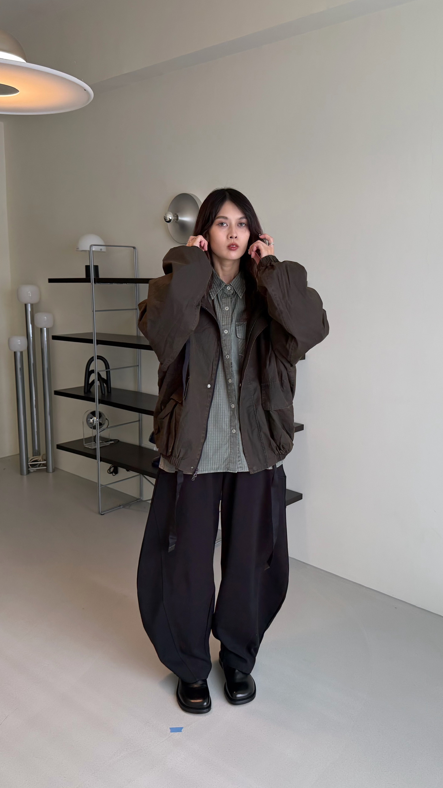 小格車線連帽夾克